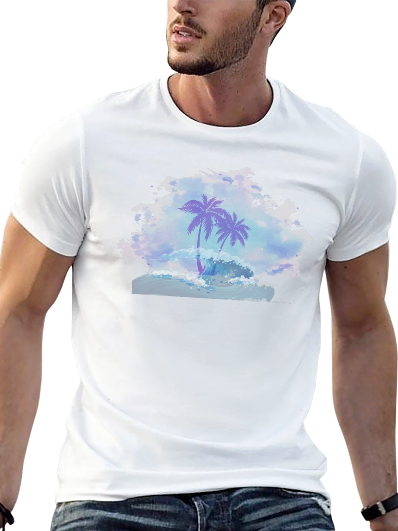 Palm Wave Graphic Tee - Black Cotton Comfort