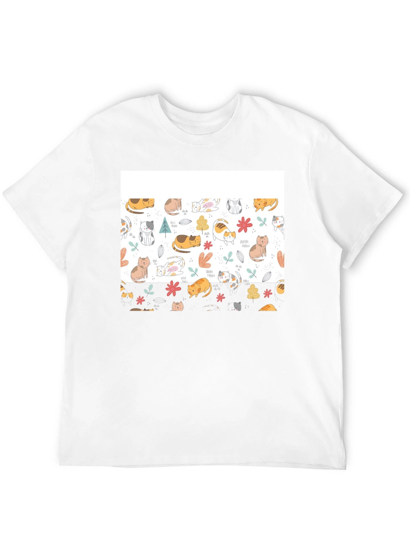 Cute Cat Pattern Black T-Shirt