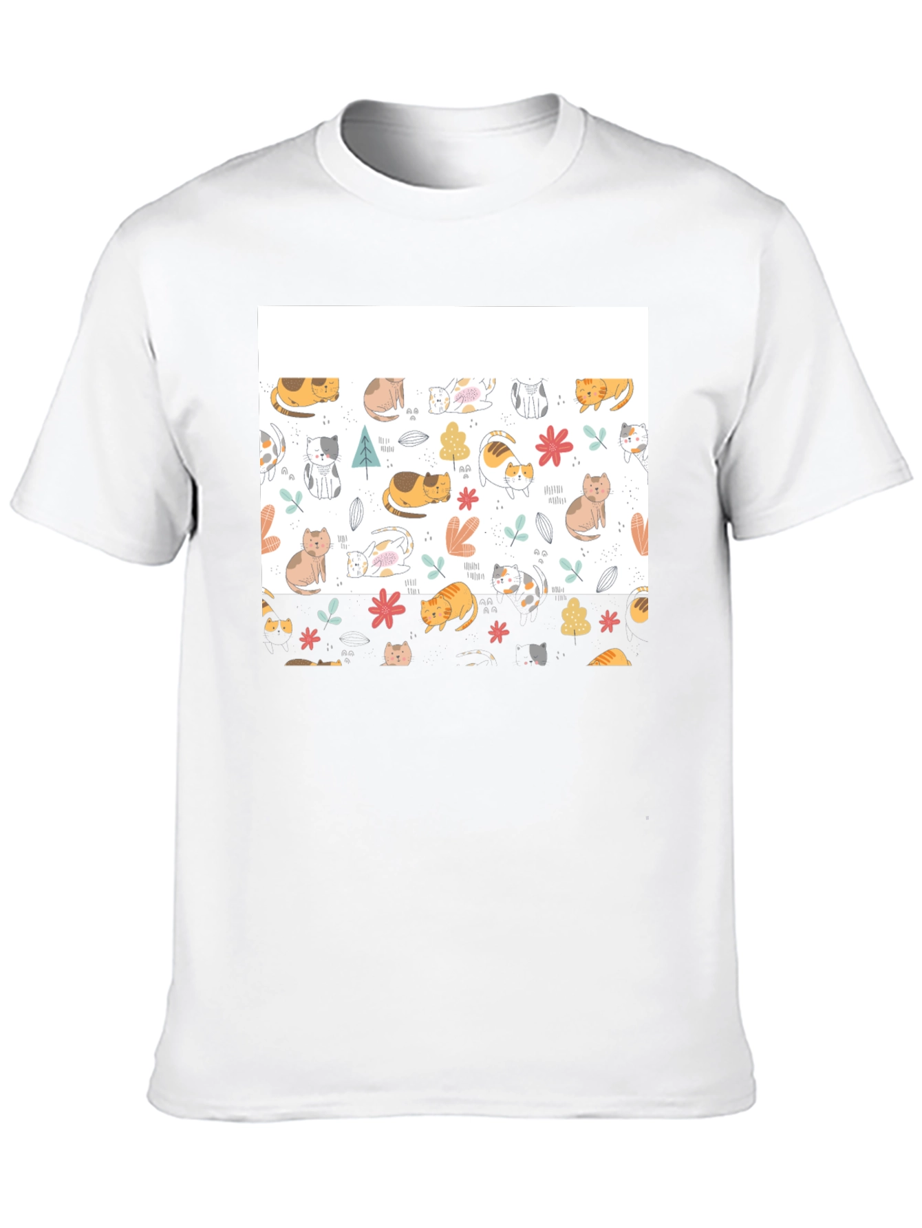 Cute Cat Pattern Black T-Shirt