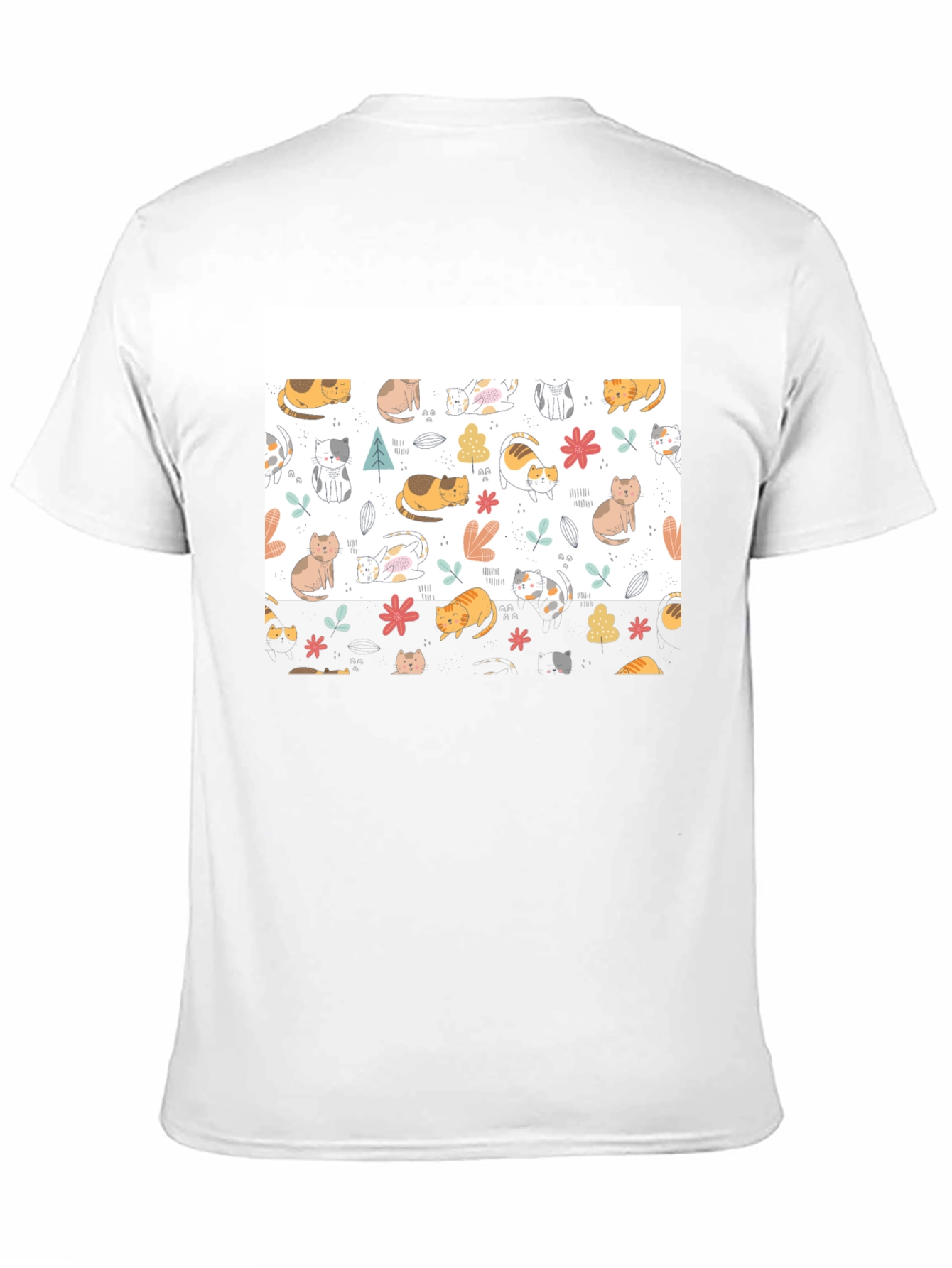 Cute Cat Pattern Black T-Shirt