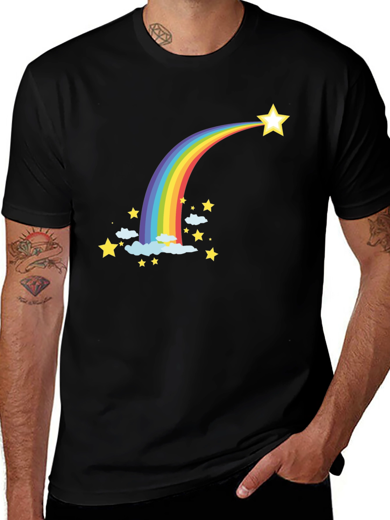Rainbow Star T-Shirt - Black Cotton Tee