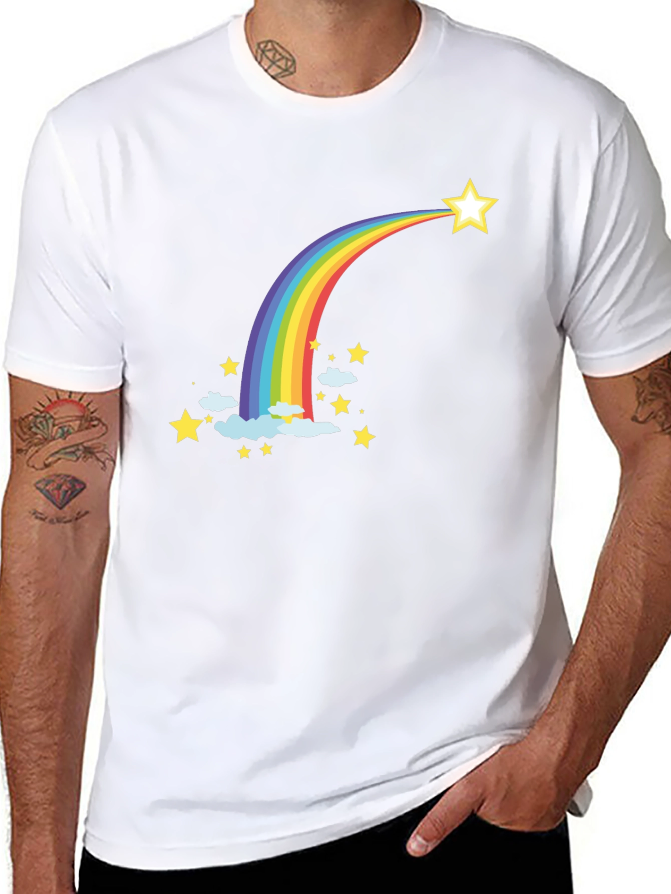 Rainbow Star T-Shirt - Black Cotton Tee