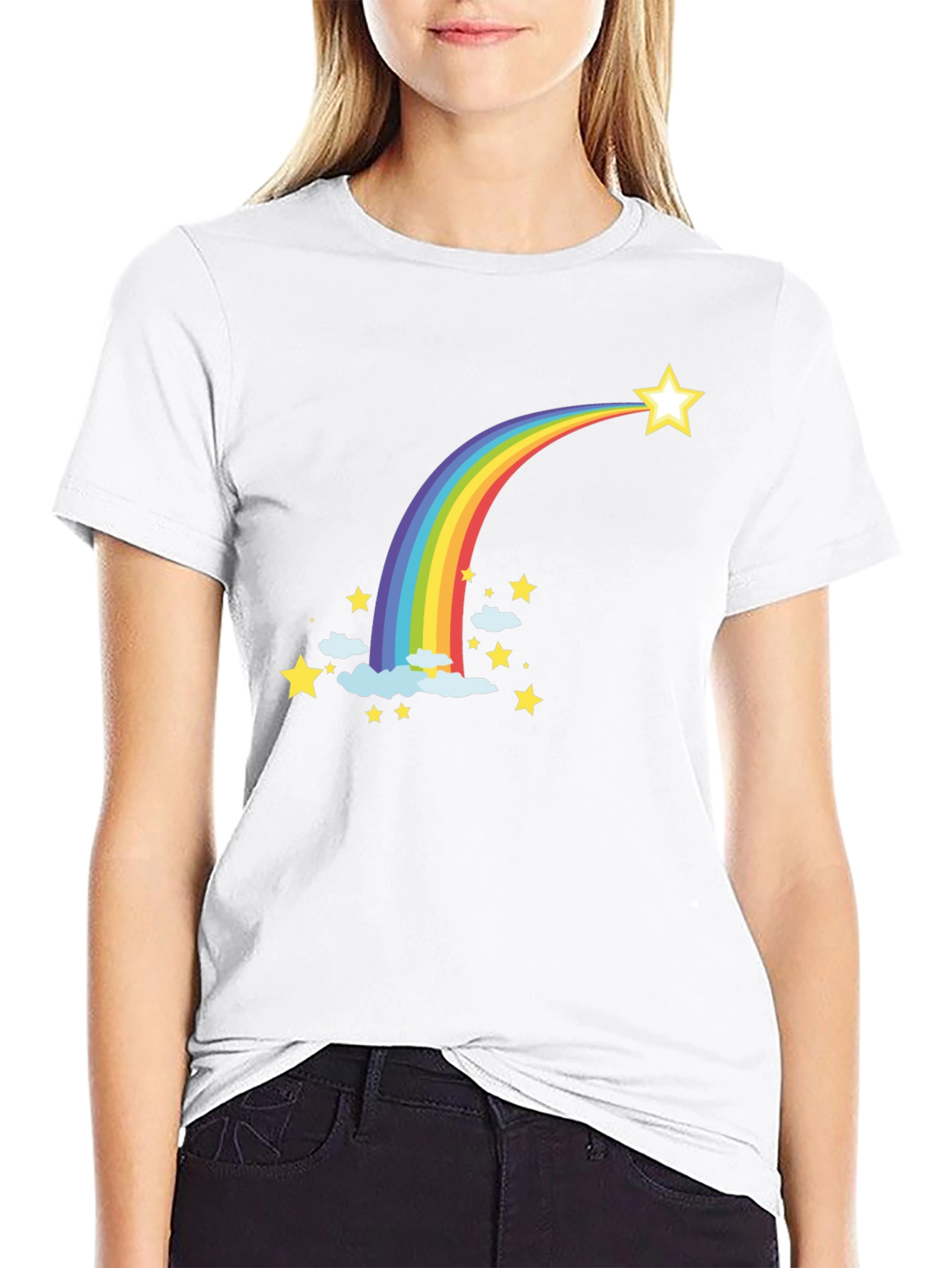 Rainbow Star T-Shirt - Black Cotton Tee