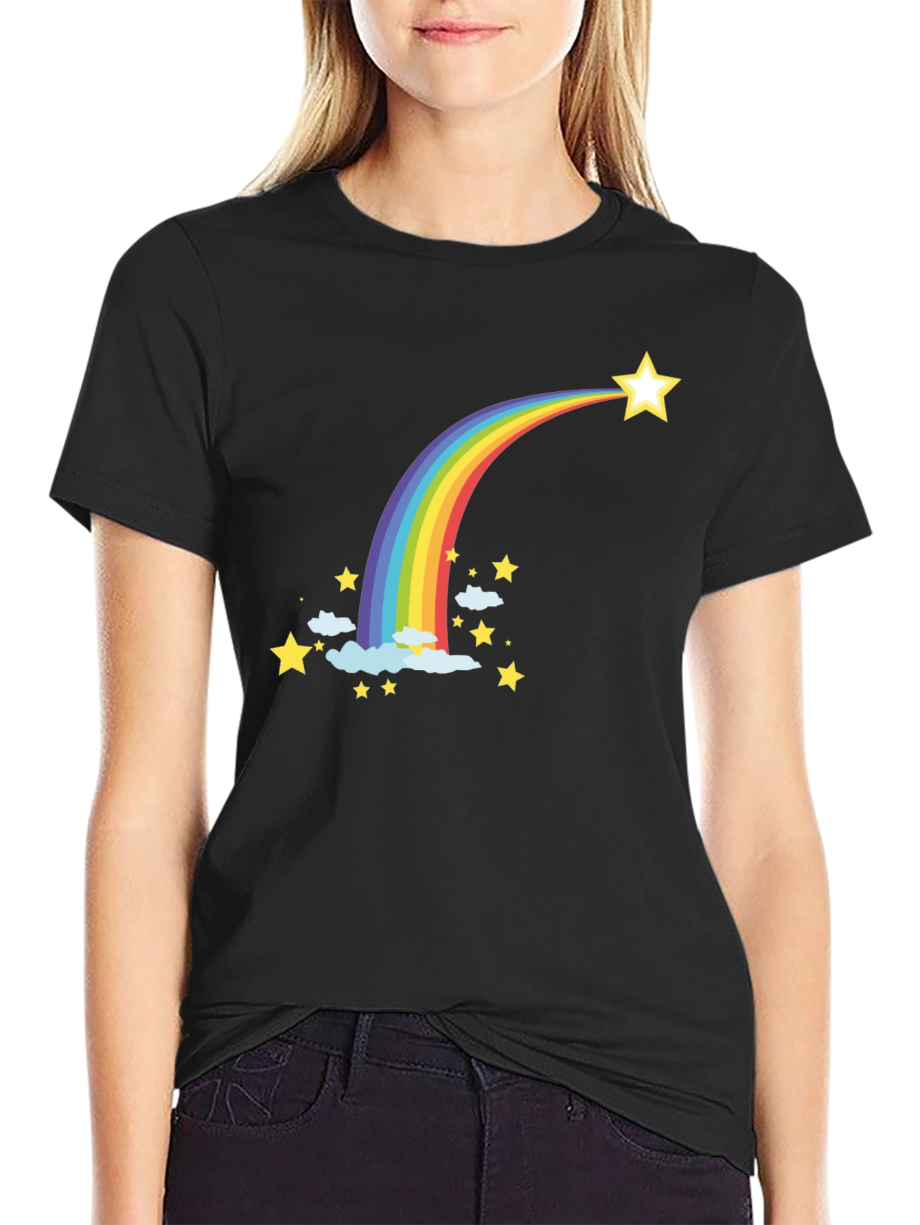 Rainbow Star T-Shirt - Black Cotton Tee