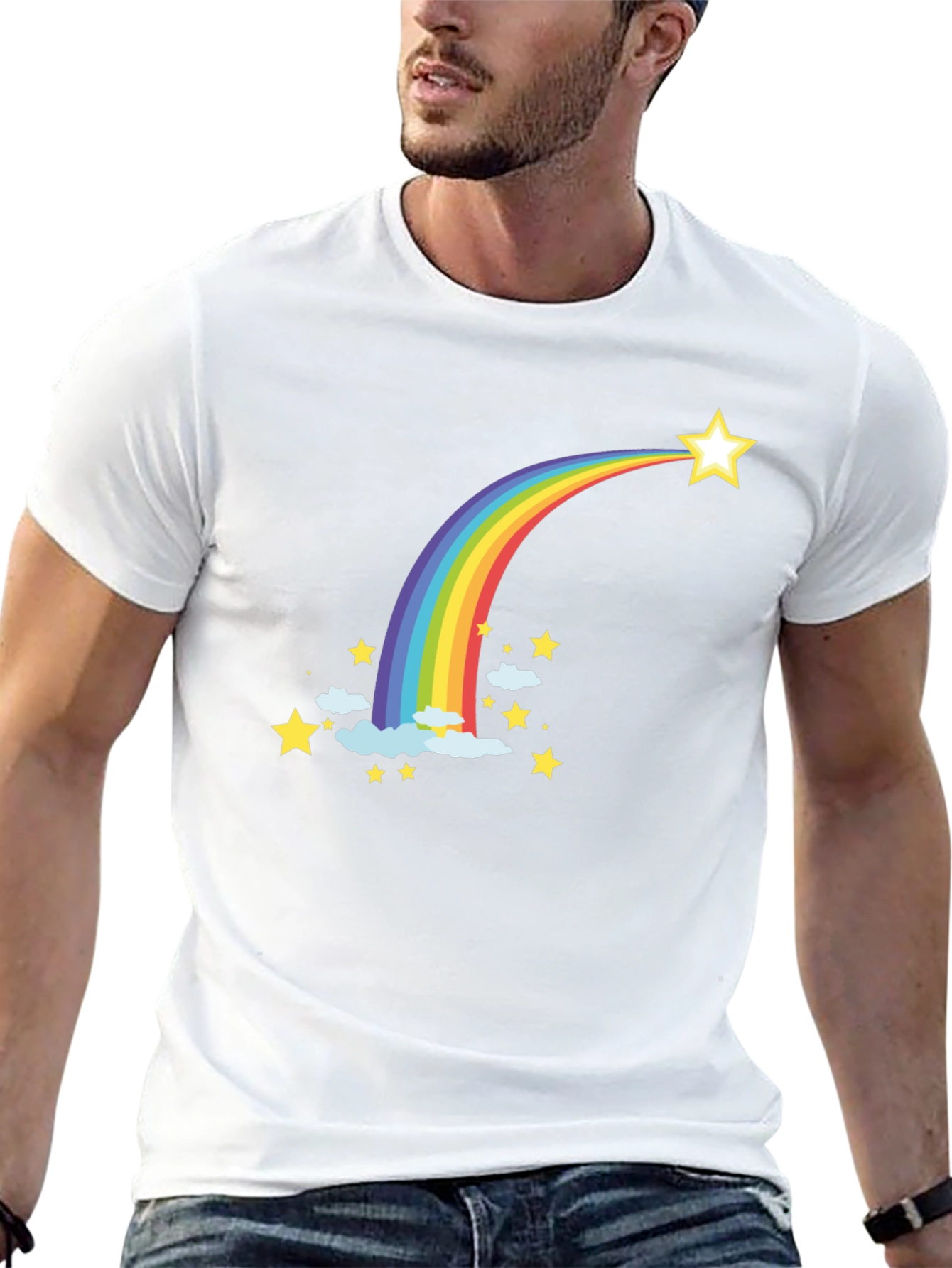 Rainbow Star T-Shirt - Black Cotton Tee