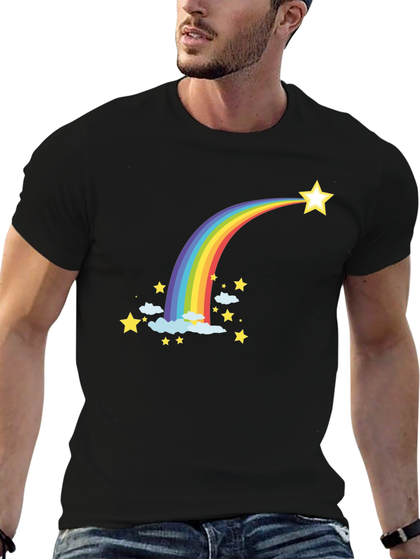 Rainbow Star T-Shirt - Black Cotton Tee