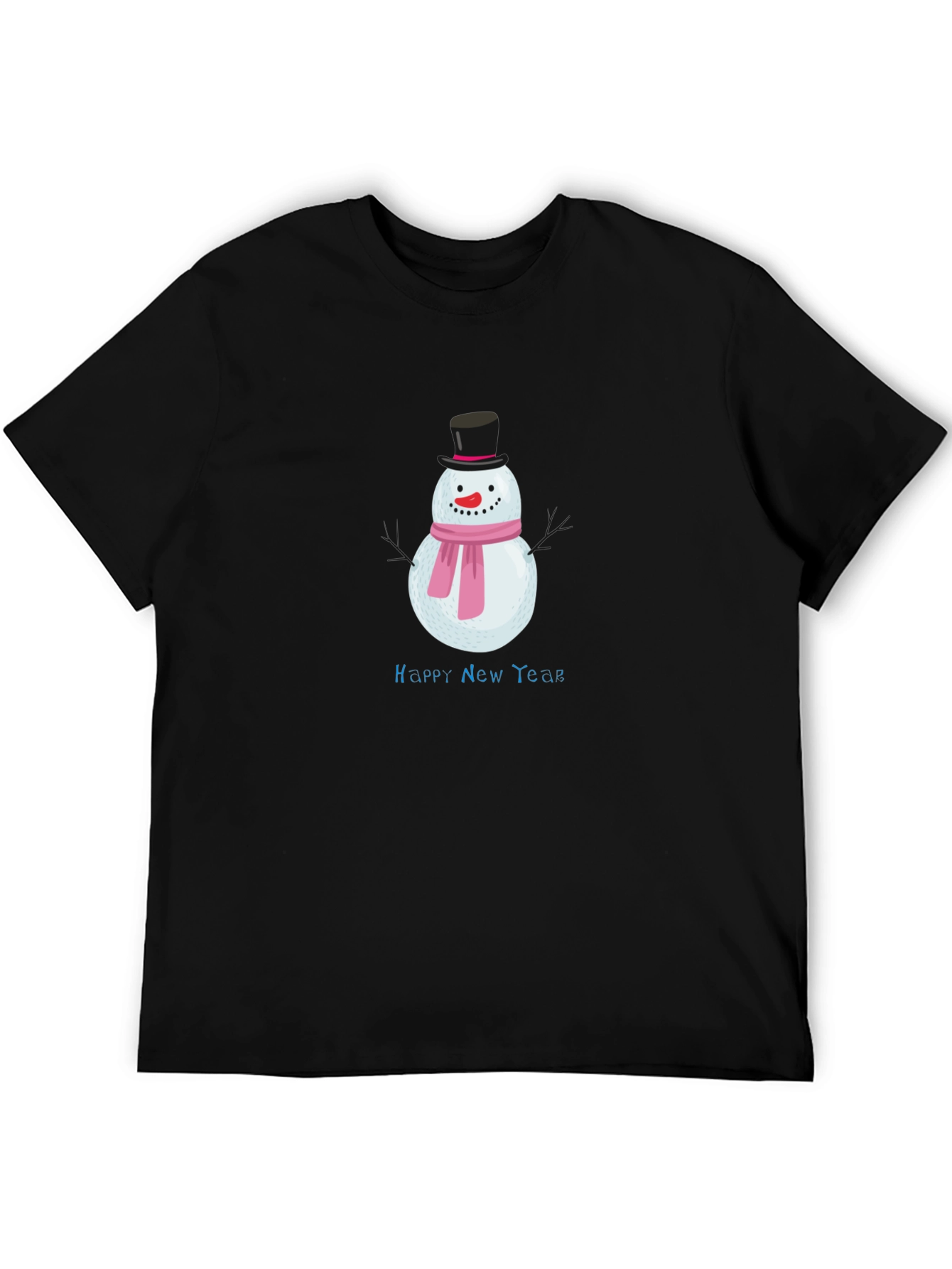 Happy New Year Snowman Black T-Shirt