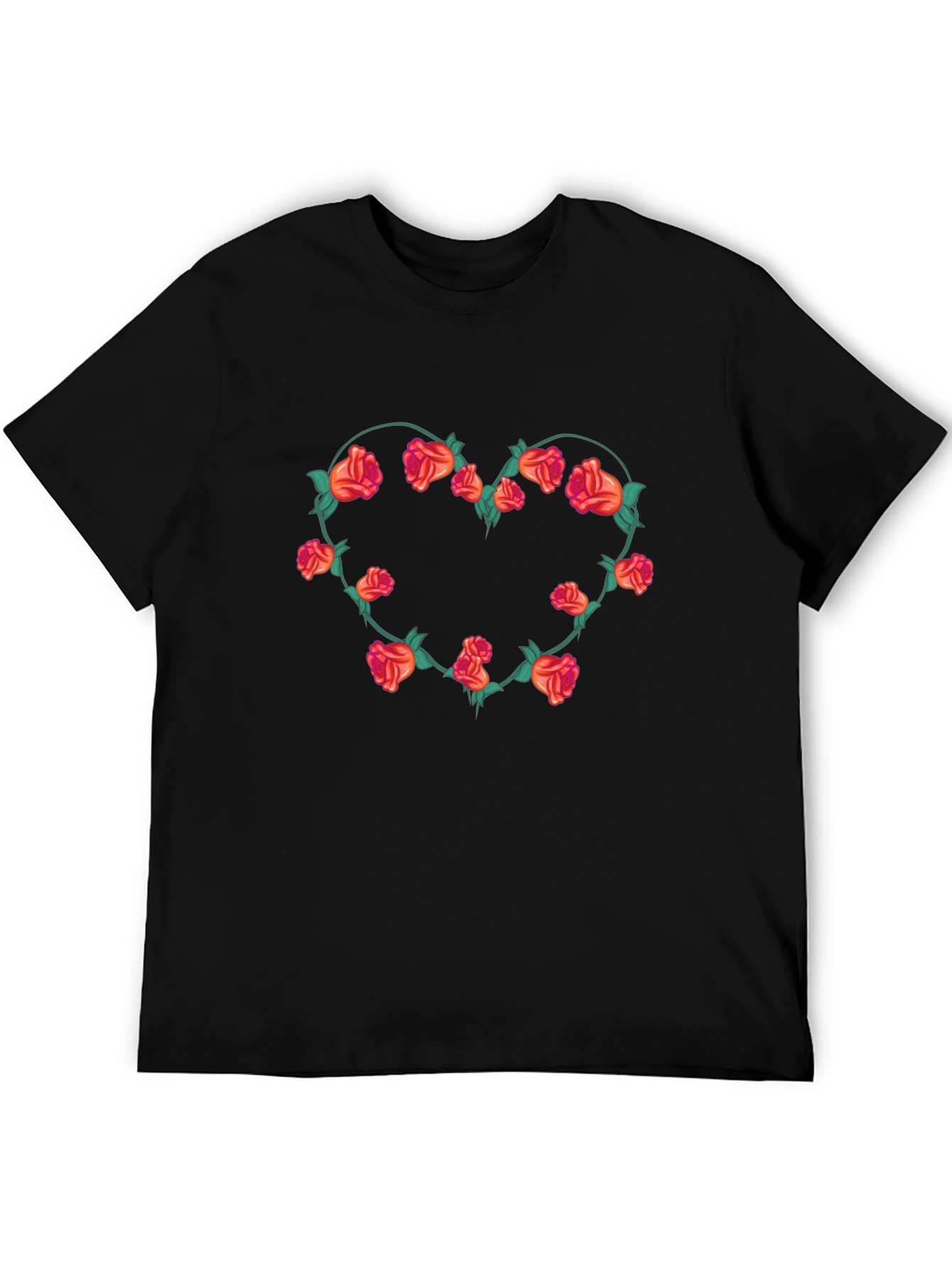 Floral Heart Graphic Tee - Black