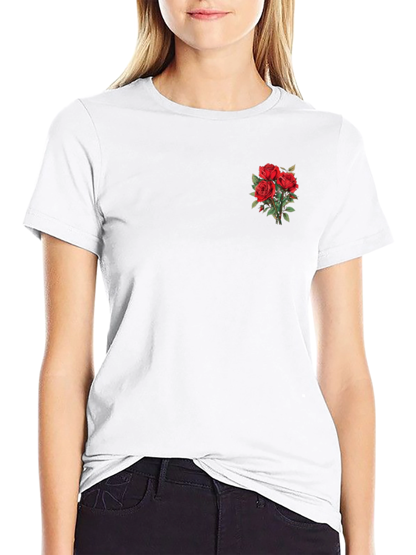 Red Roses Black T-Shirt - Floral Graphic Tee