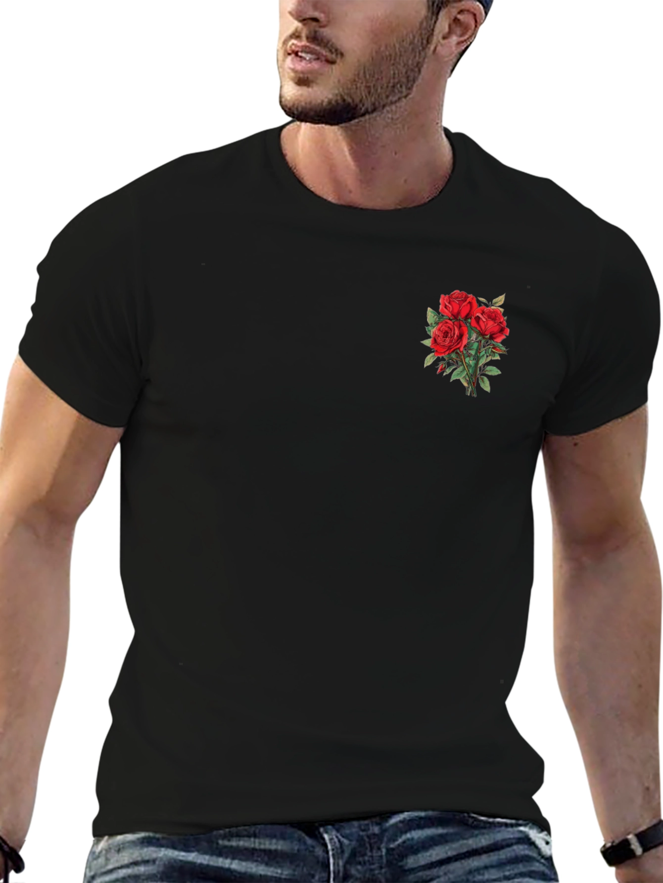 Red Roses Black T-Shirt - Floral Graphic Tee