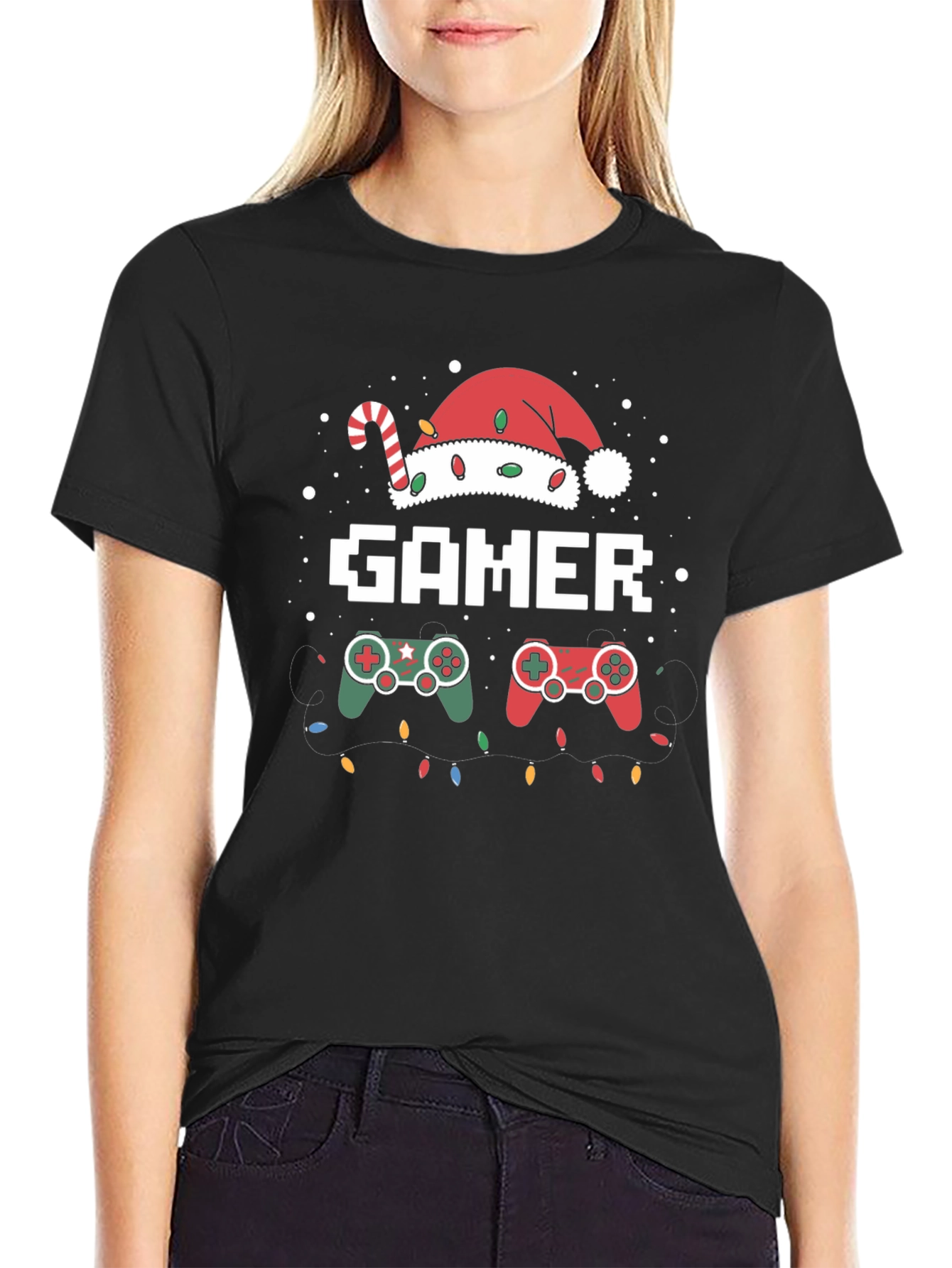 Gamer Christmas T-Shirt with Santa Hat