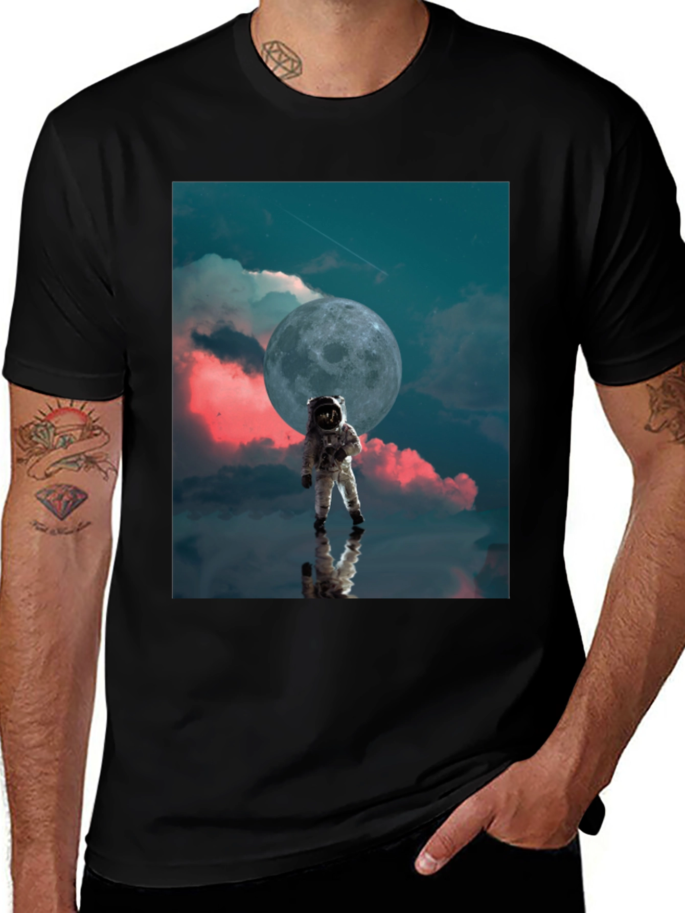 Astronaut Moon Graphic Black T-Shirt