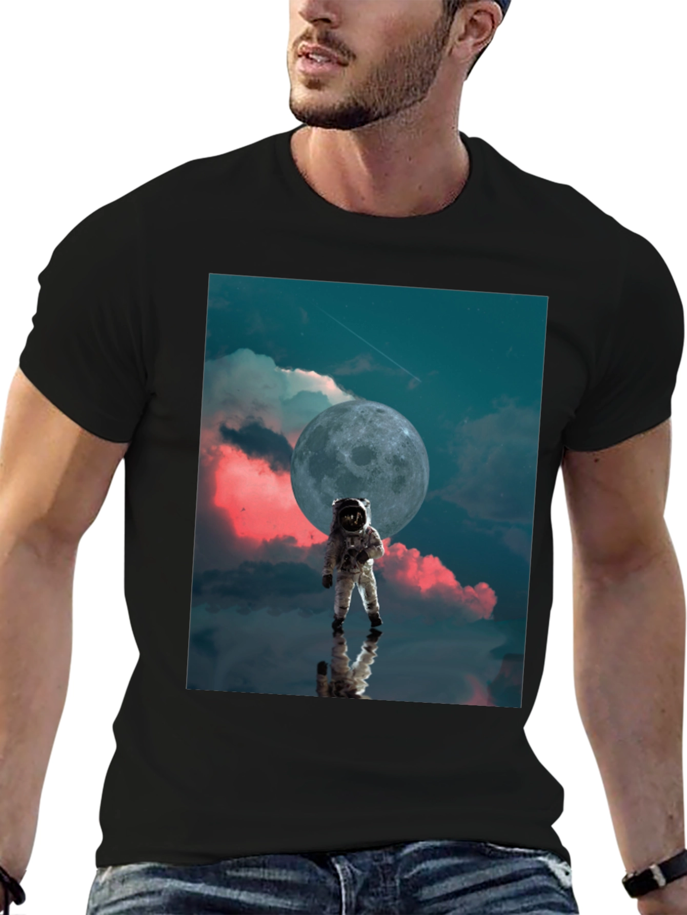 Astronaut Moon Graphic Black T-Shirt