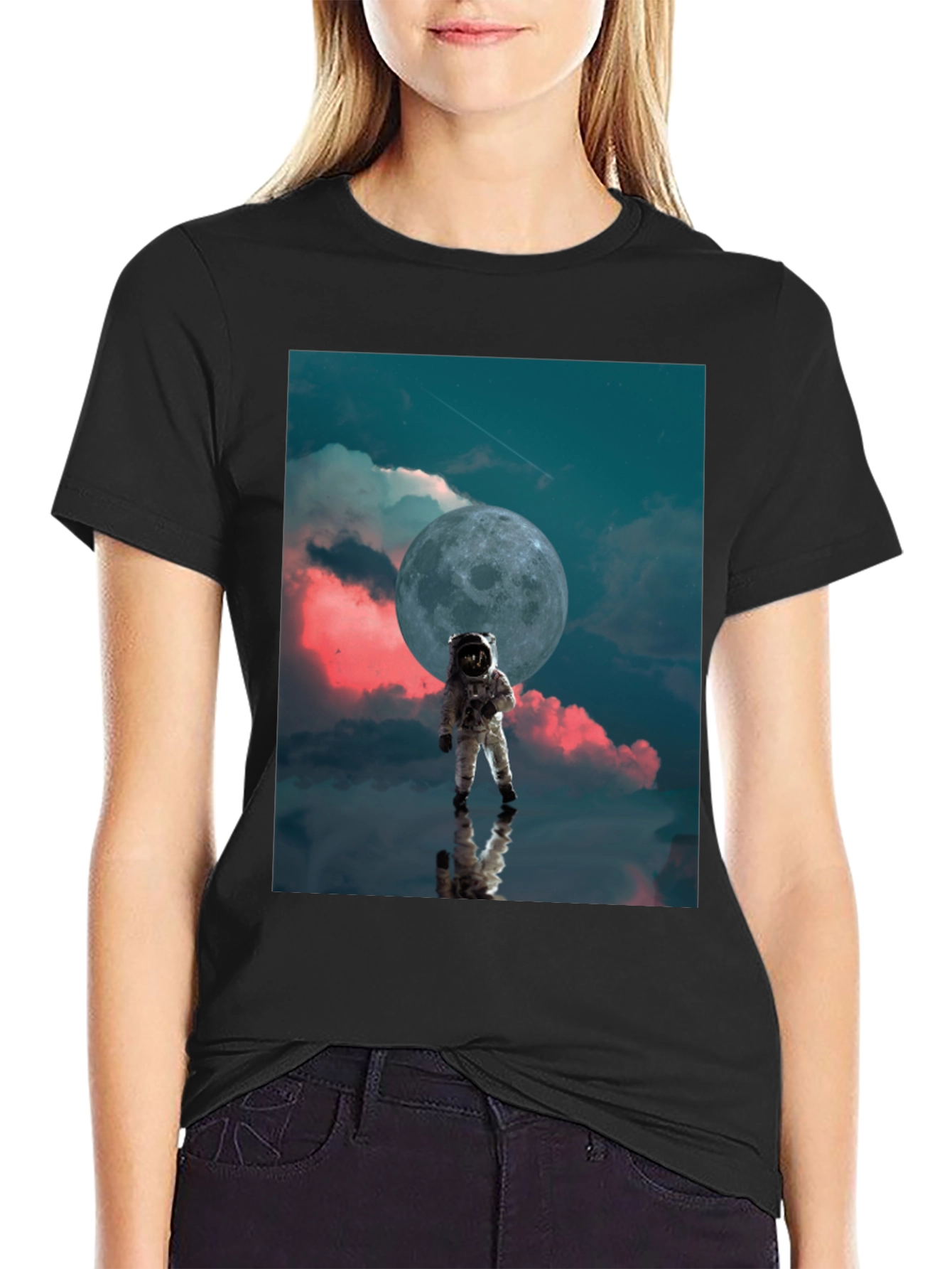 Astronaut Moon Graphic Black T-Shirt