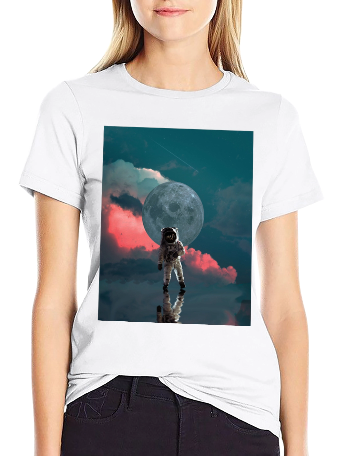 Astronaut Moon Graphic Black T-Shirt