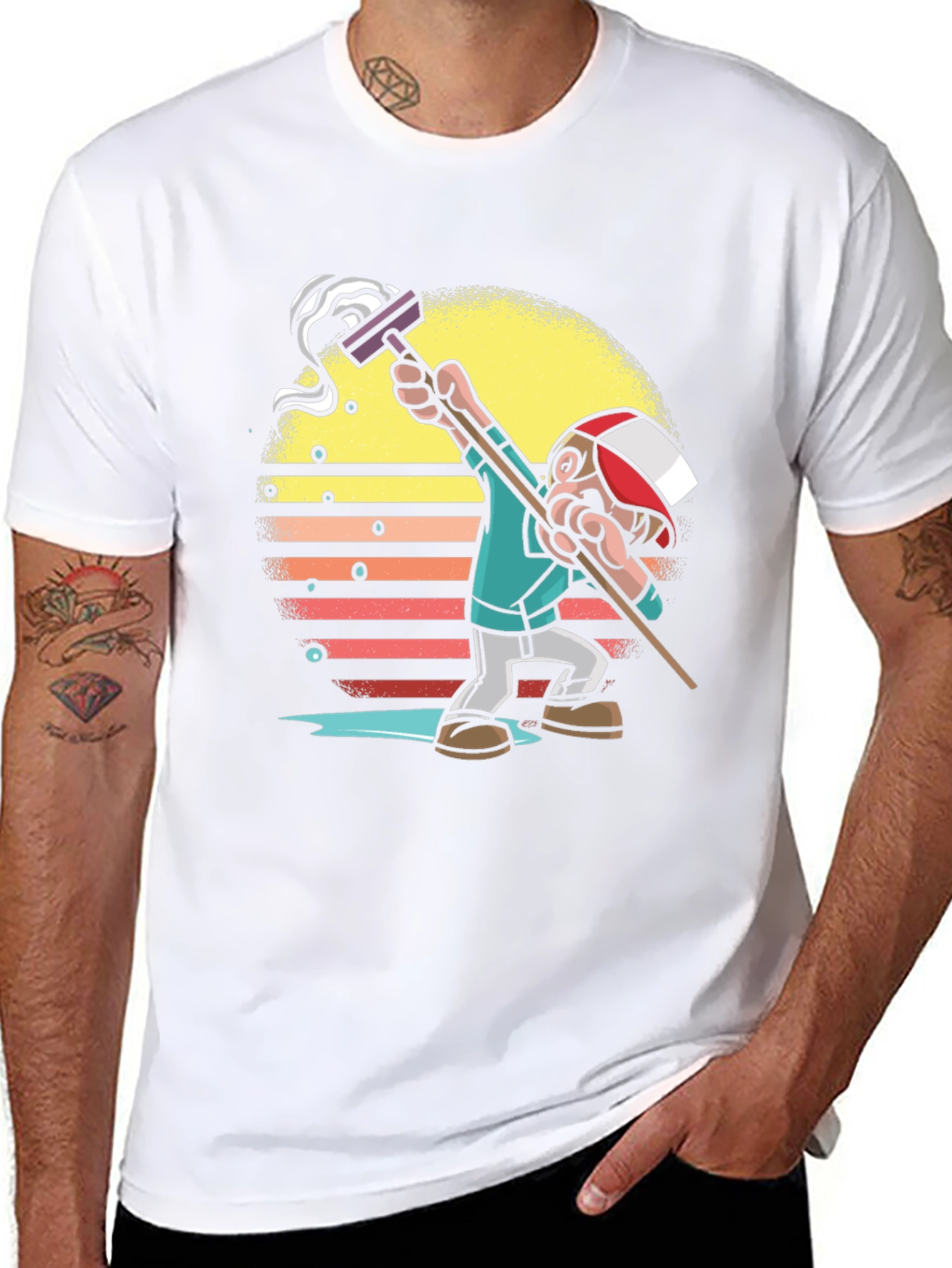 Retro Style Mop Cartoon Graphic T-Shirt