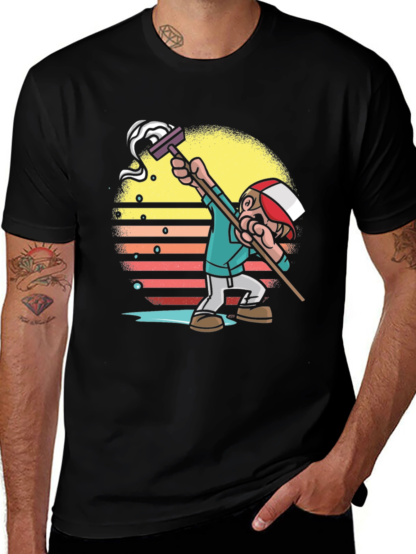 Retro Style Mop Cartoon Graphic T-Shirt