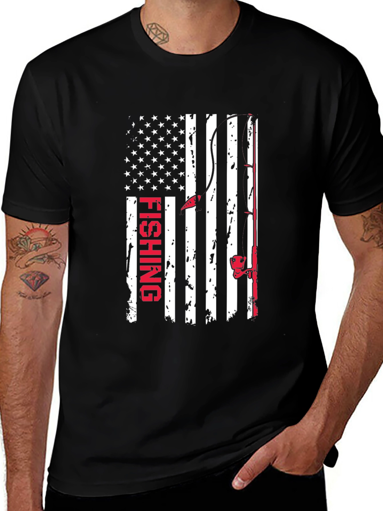 Fishing American Flag Graphic T-Shirt