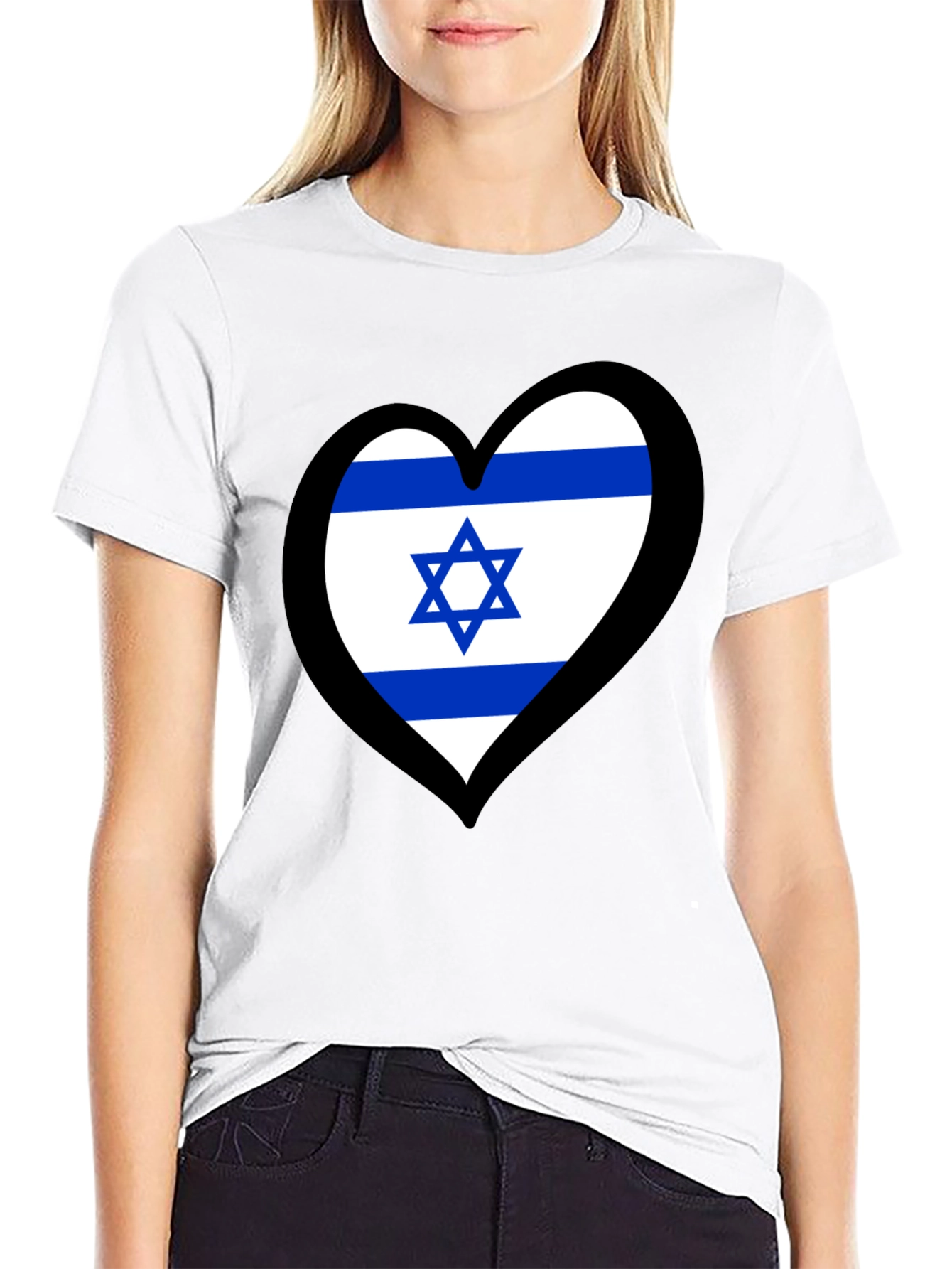 Israeli Flag Heart T-Shirt - Black