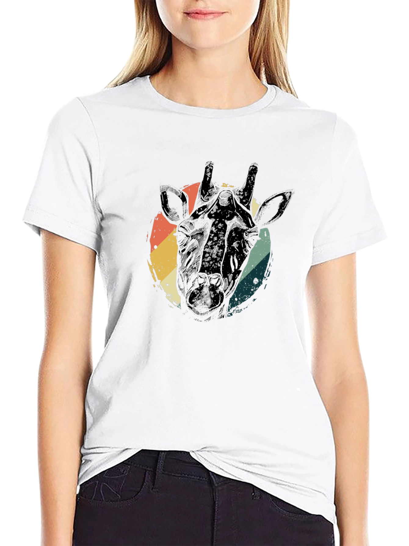Retro Giraffe Head Graphic T-Shirt