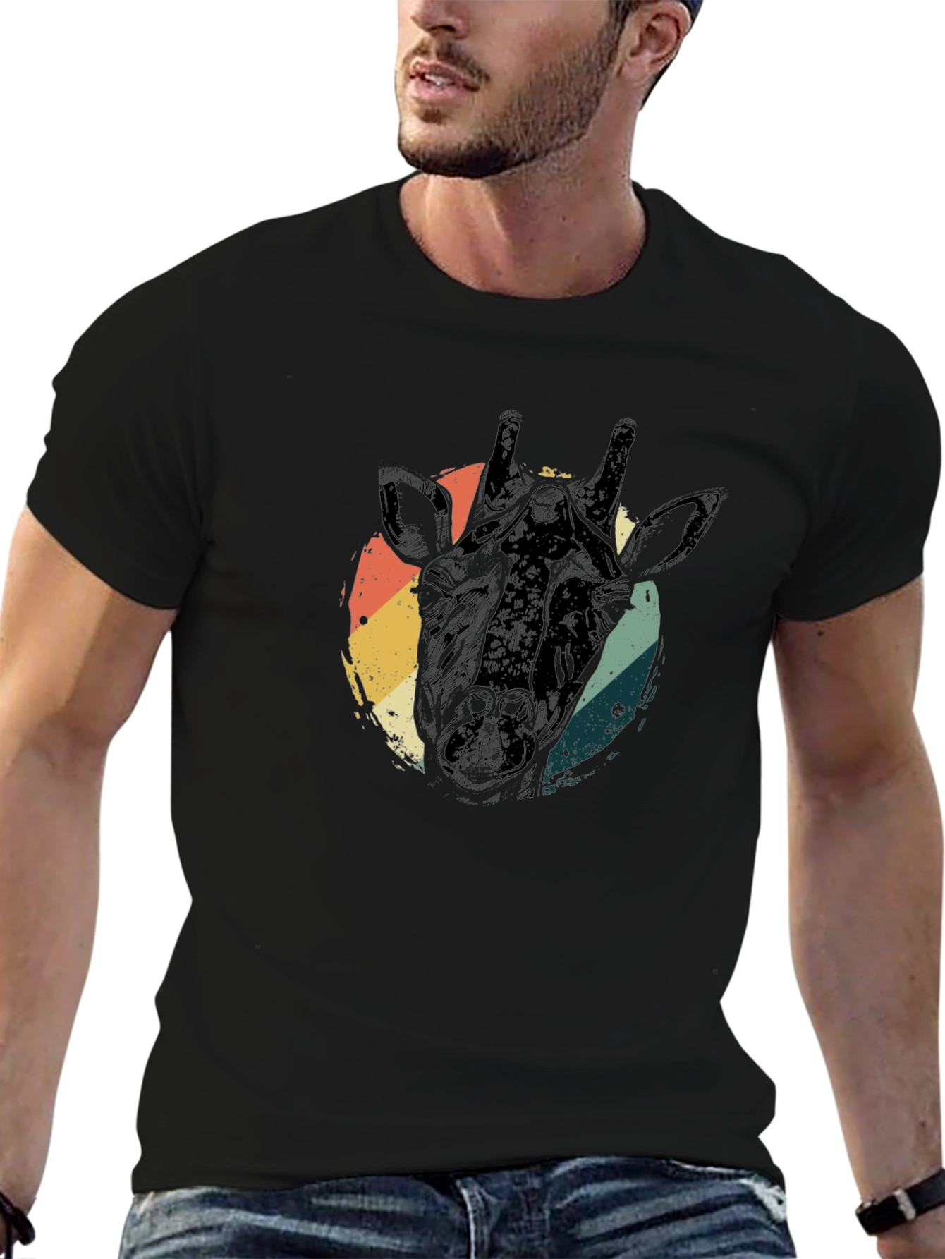 Retro Giraffe Head Graphic T-Shirt