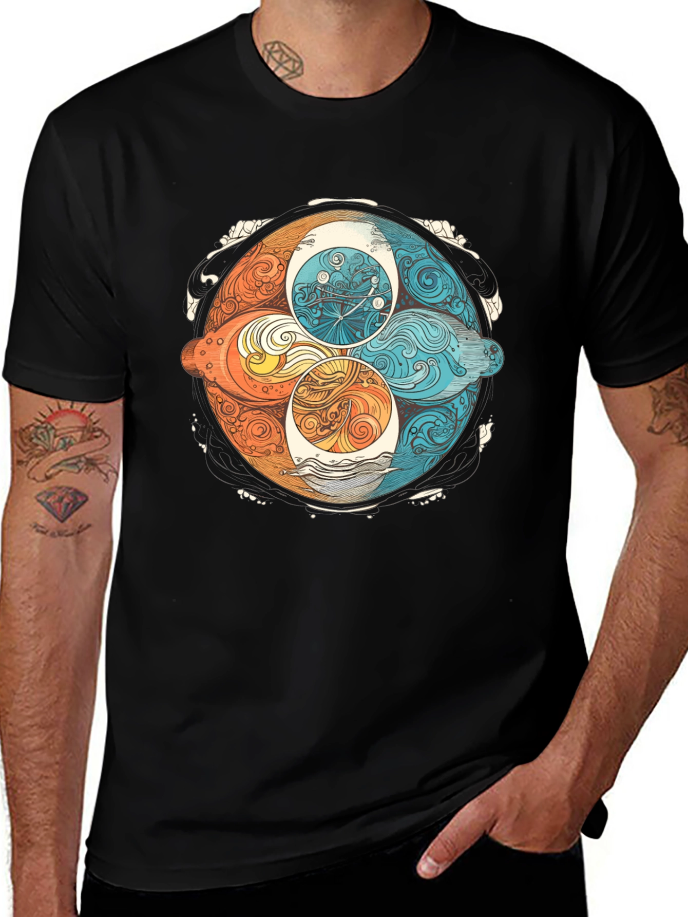 Elemental Circle Graphic Tee - Stylish Black Shirt