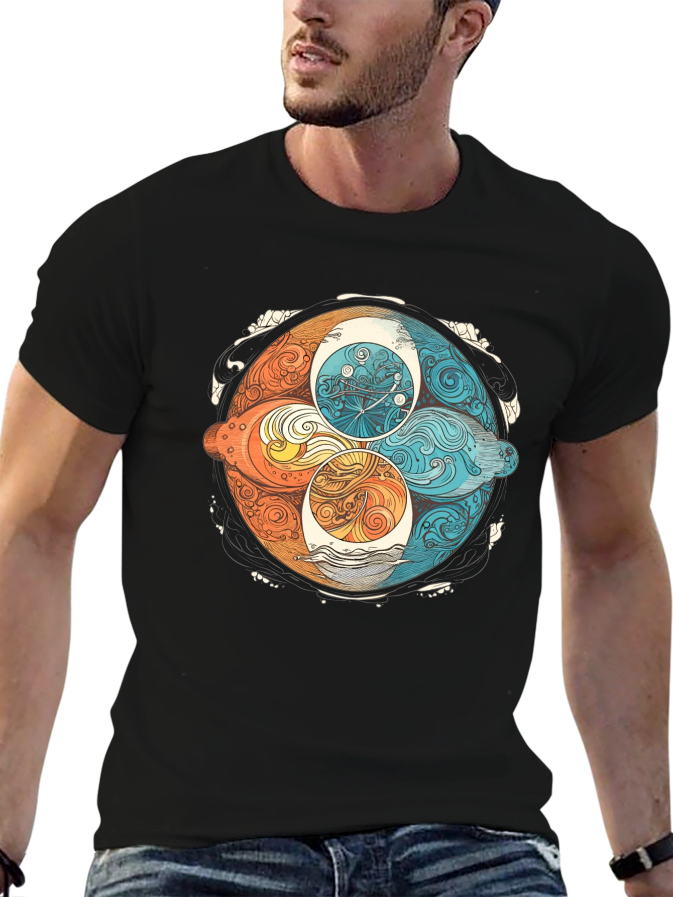 Elemental Circle Graphic Tee - Stylish Black Shirt