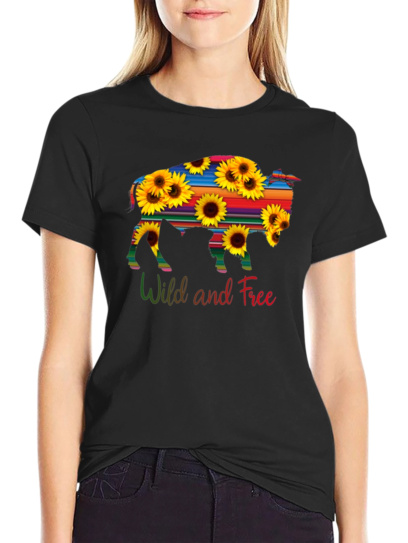 Wild and Free Buffalo Sunflower Graphic Tee