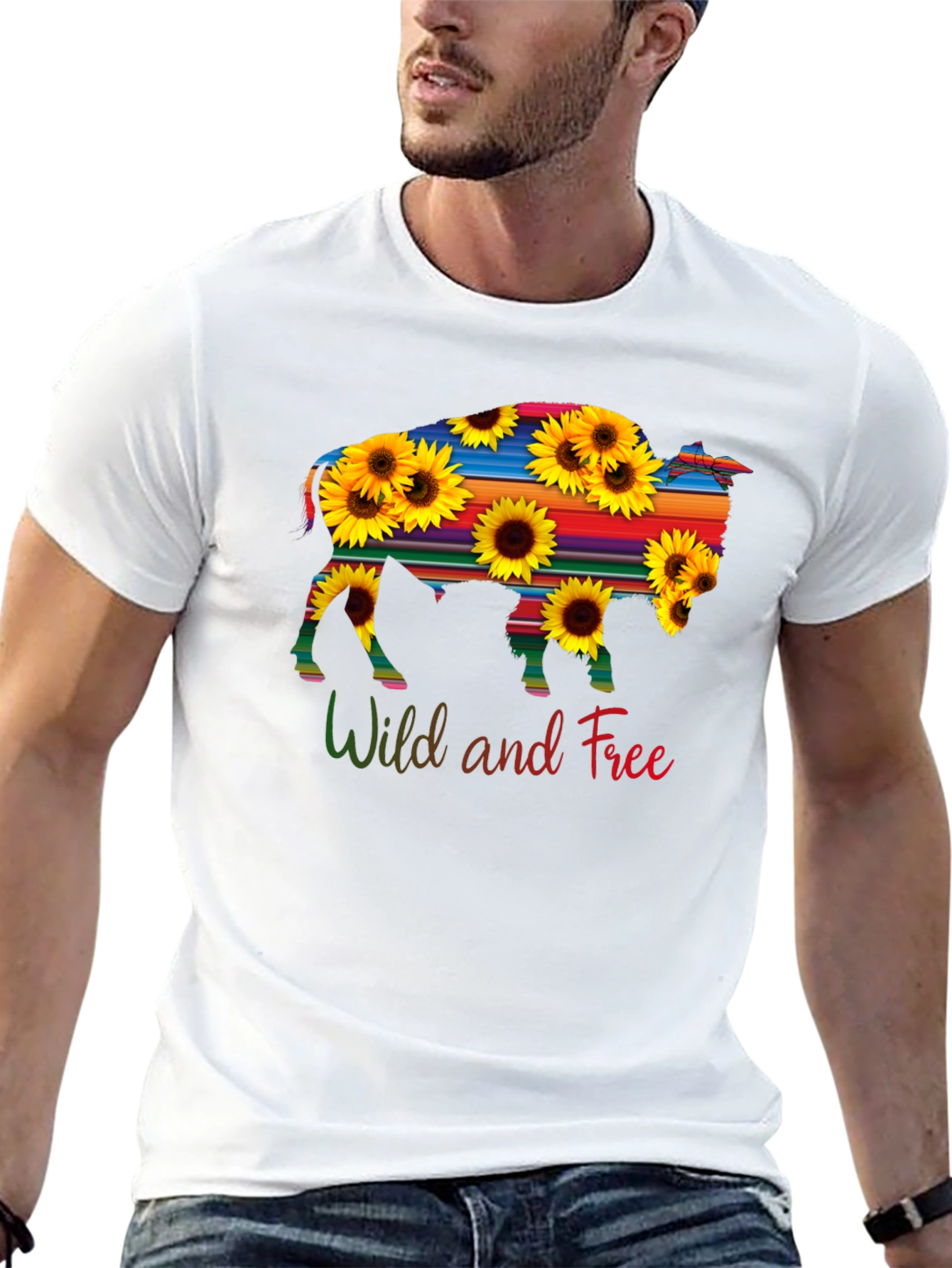 Wild and Free Buffalo Sunflower Graphic Tee