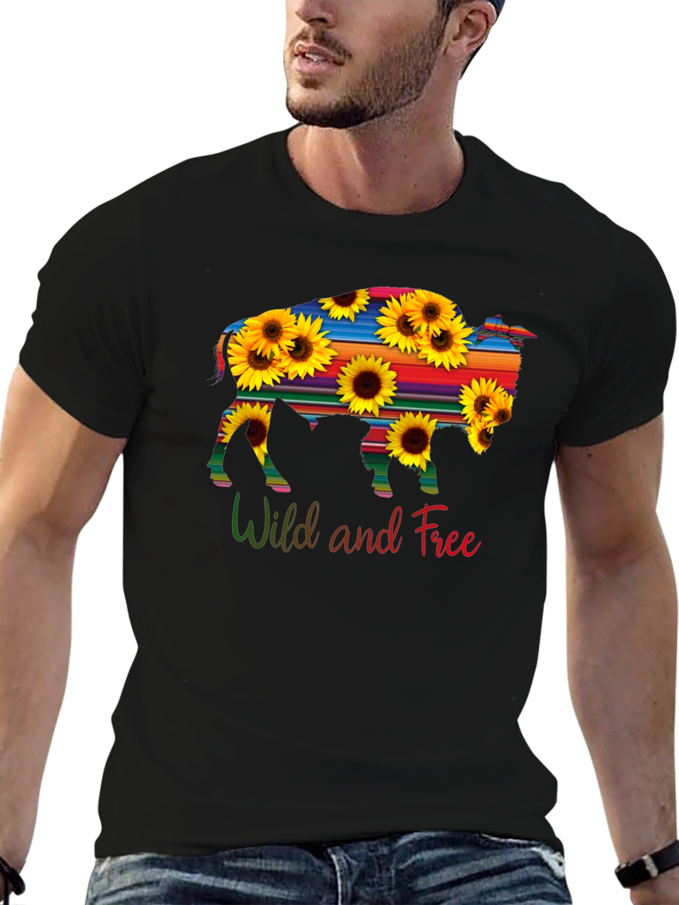 Wild and Free Buffalo Sunflower Graphic Tee