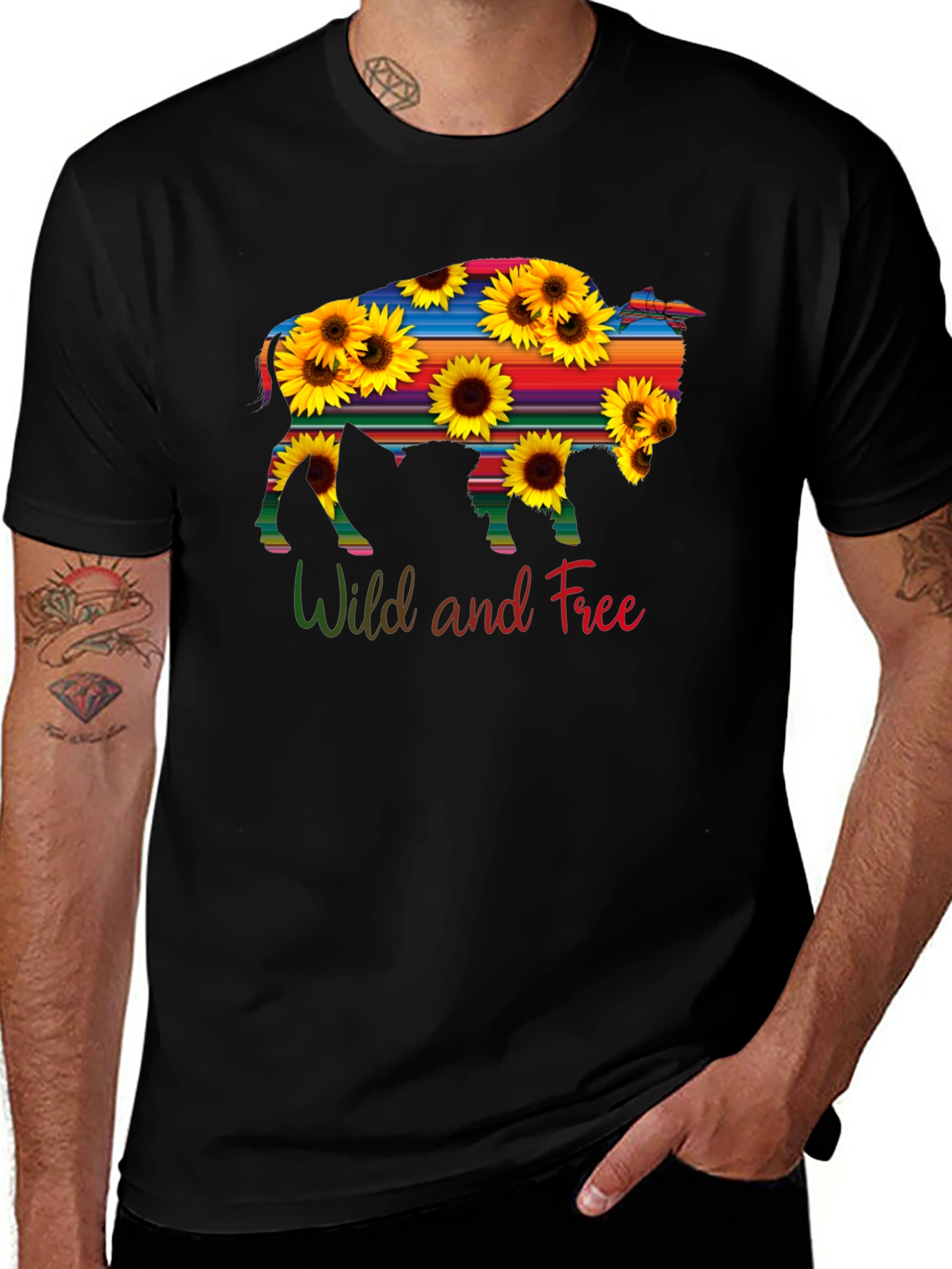 Wild and Free Buffalo Sunflower Graphic Tee