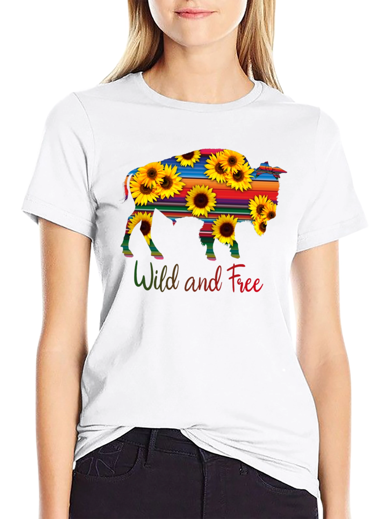Wild and Free Buffalo Sunflower Graphic Tee
