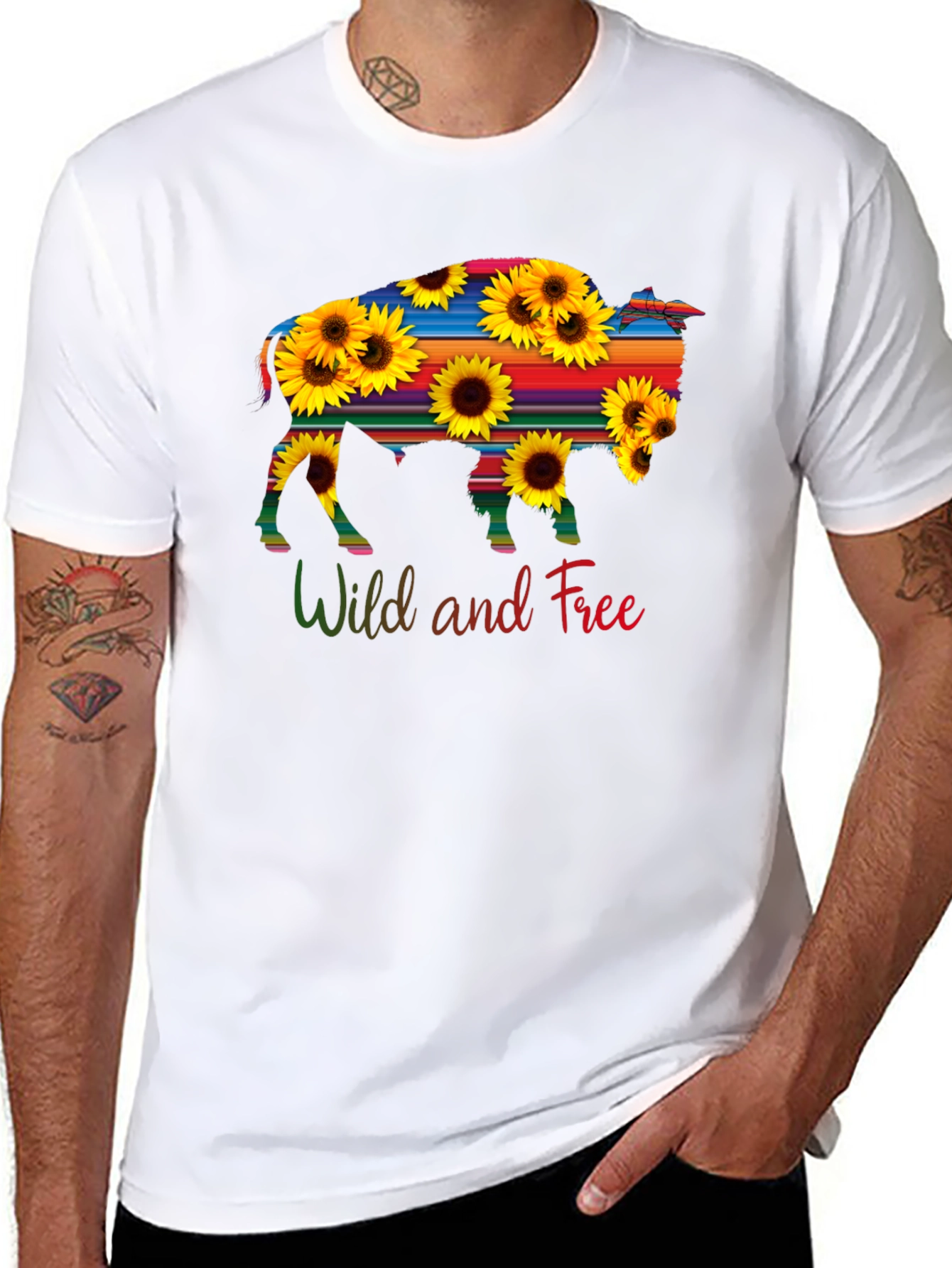 Wild and Free Buffalo Sunflower Graphic Tee