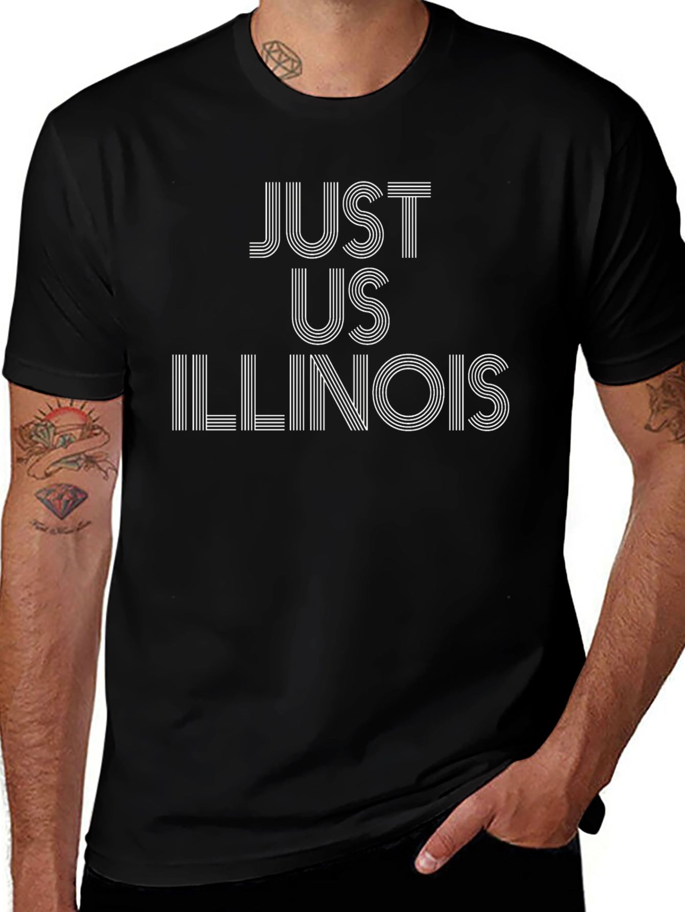 Just Us Illinois Striped Text Graphic Tee