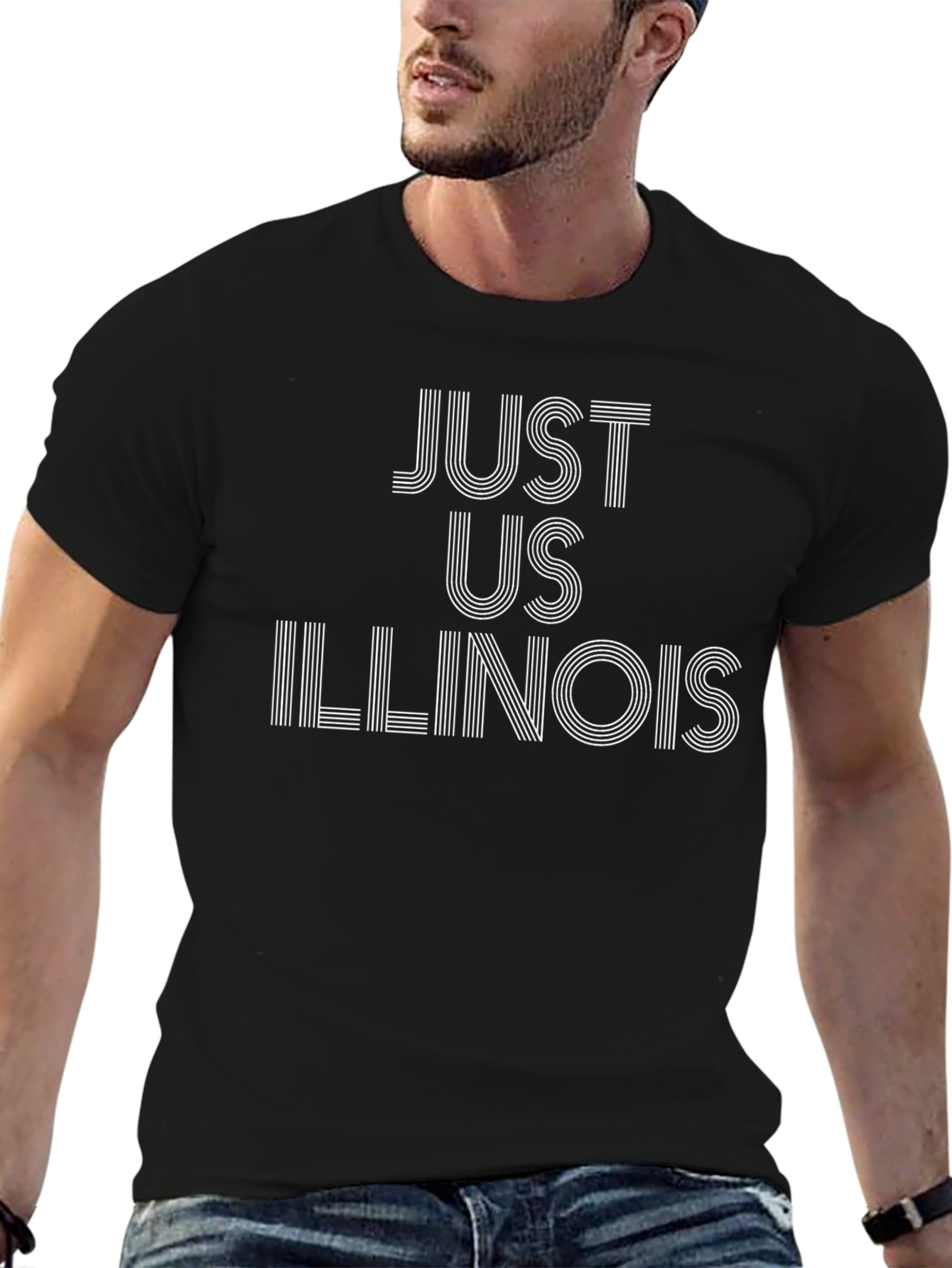 Just Us Illinois Striped Text Graphic Tee