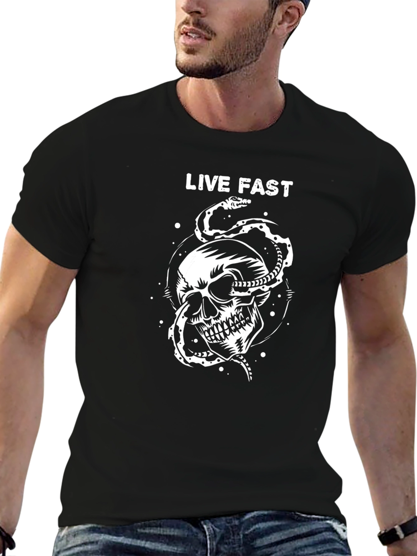 Live Fast Snake Skull Graphic Tee