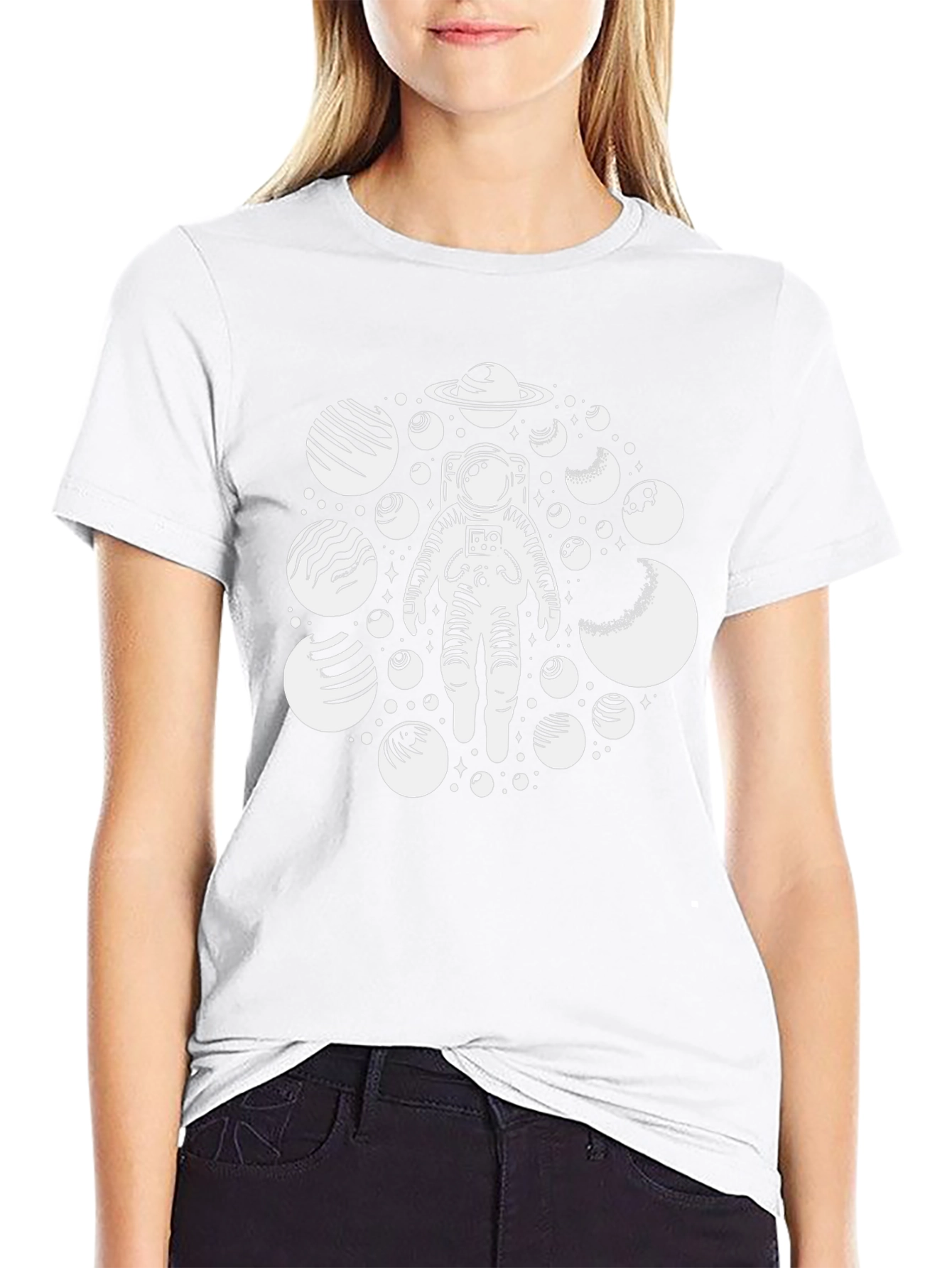 Astronaut & Planets Graphic Tee - Black Cotton