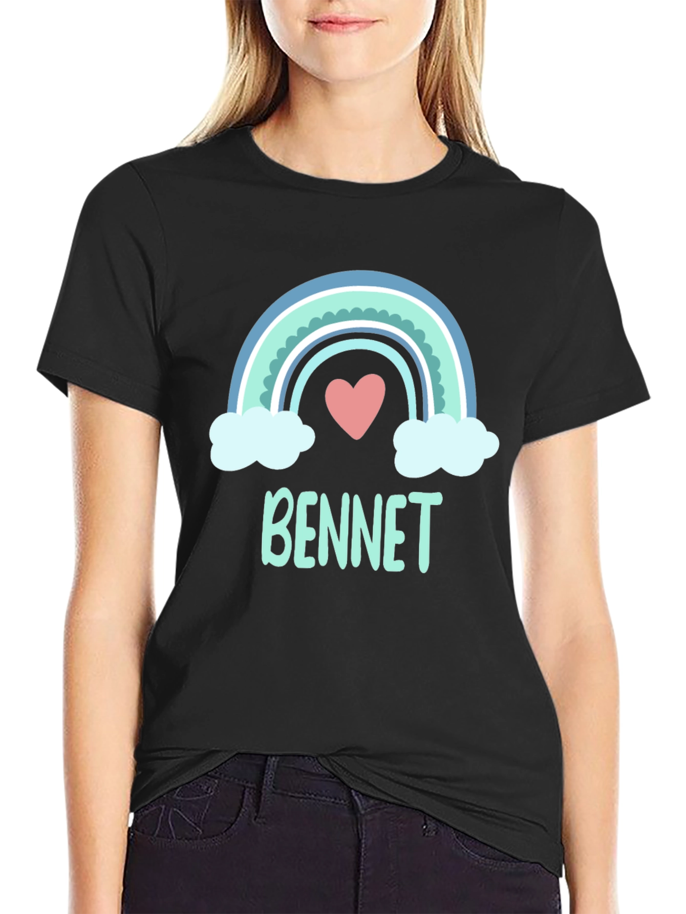 Bennet Rainbow Heart Black T-Shirt
