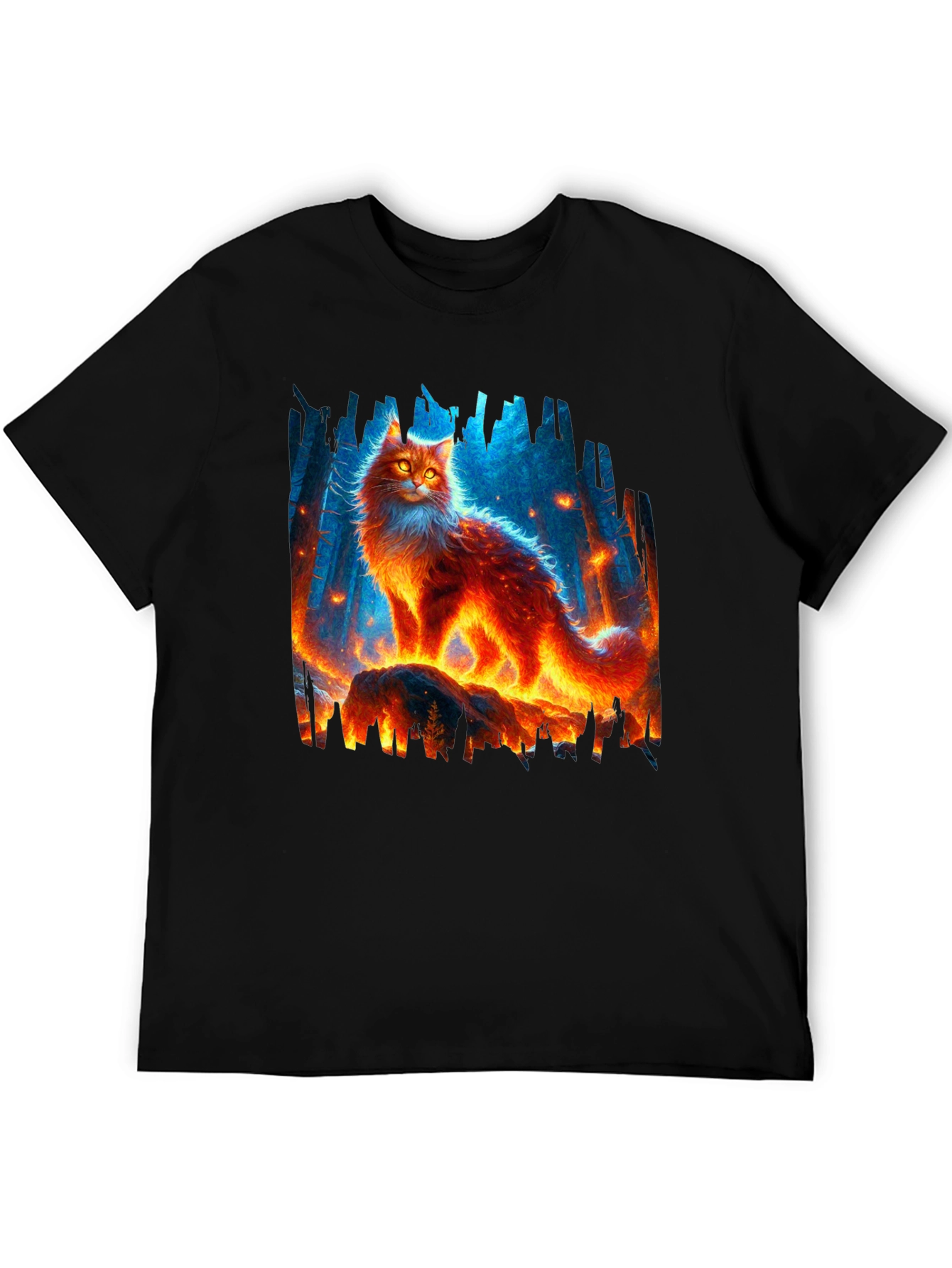 Fiery Cat Graphic Tee - Unique Design