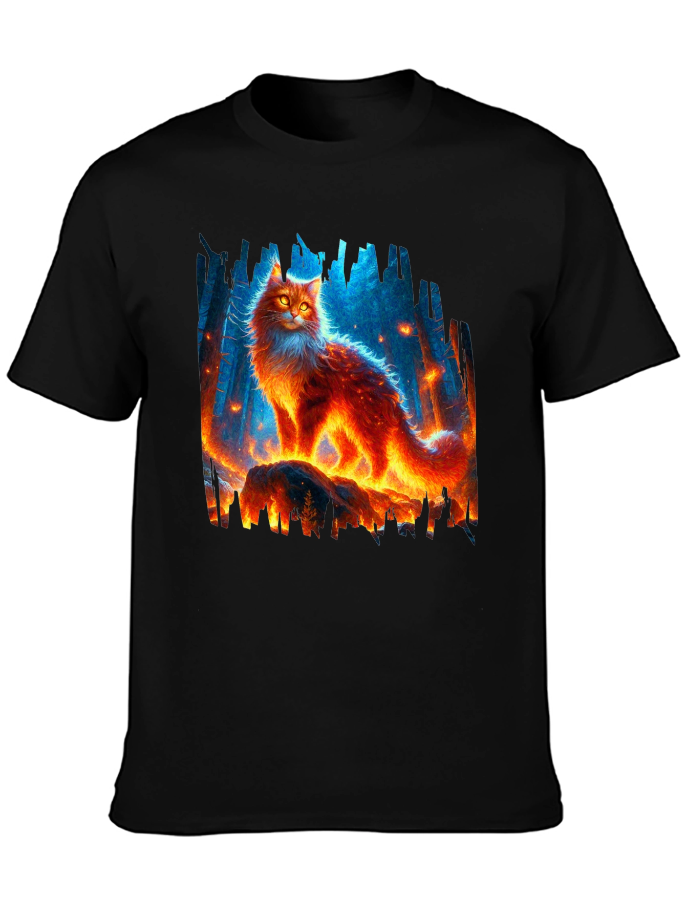 Fiery Cat Graphic Tee - Unique Design