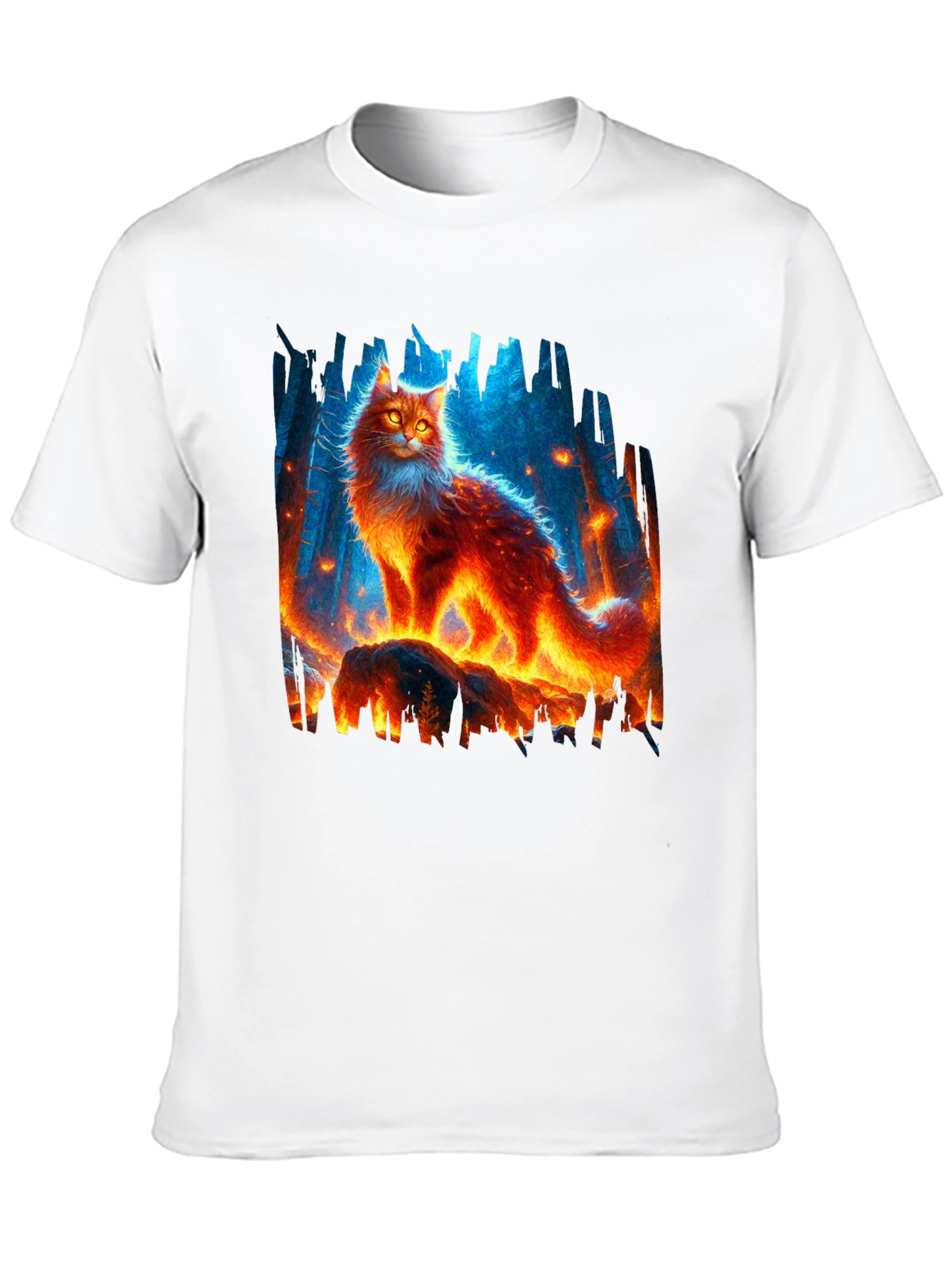 Fiery Cat Graphic Tee - Unique Design