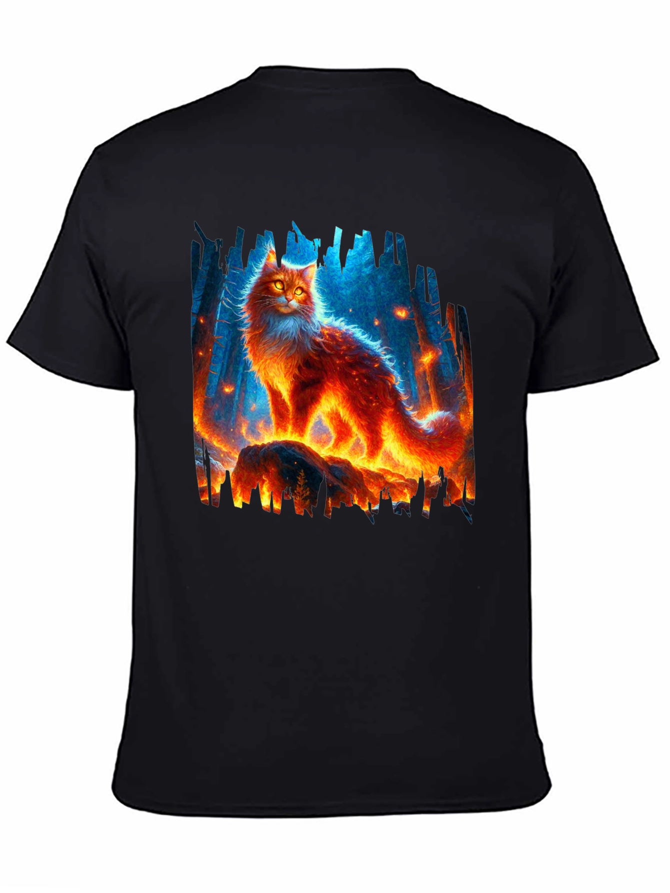 Fiery Cat Graphic Tee - Unique Design