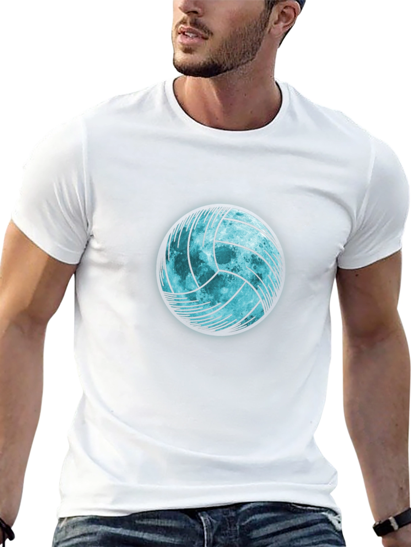 Volleyball Moon Graphic Tee - Black Cotton T-Shirt