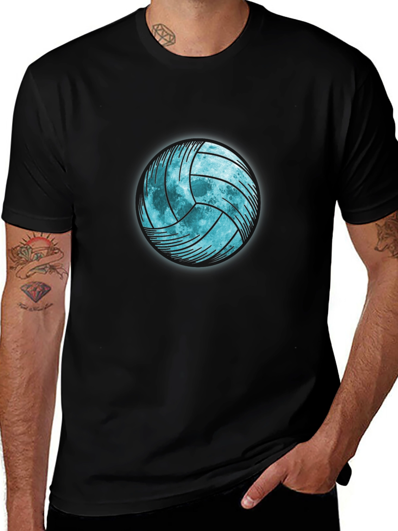 Volleyball Moon Graphic Tee - Black Cotton T-Shirt
