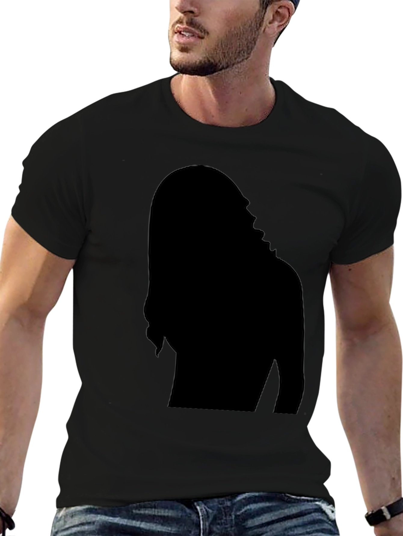 Mens Black Graphic Tee - Mystery Woman Silhouette