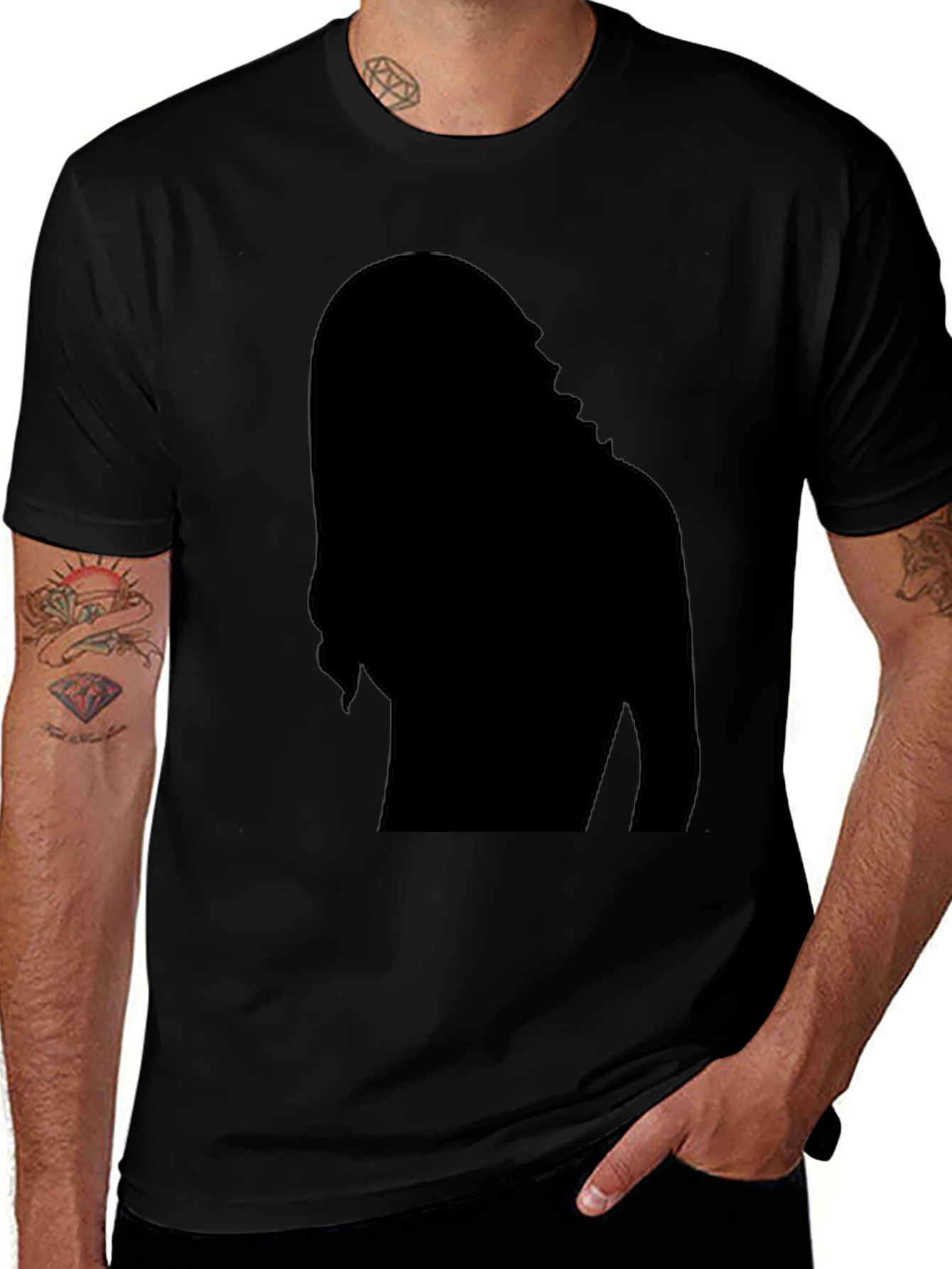 Mens Black Graphic Tee - Mystery Woman Silhouette