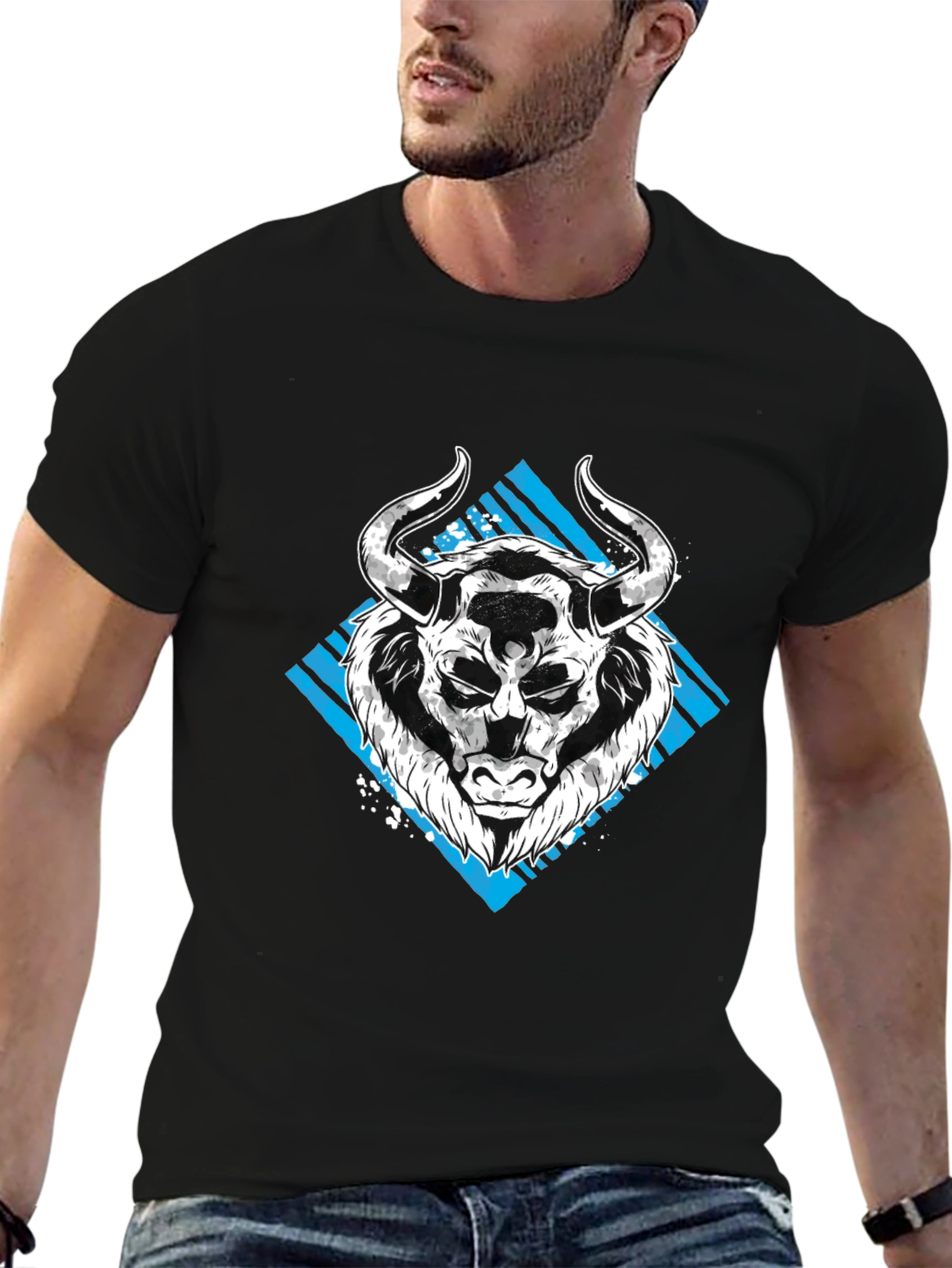 Bull Graphic Tee - Mens Black Cotton T-Shirt