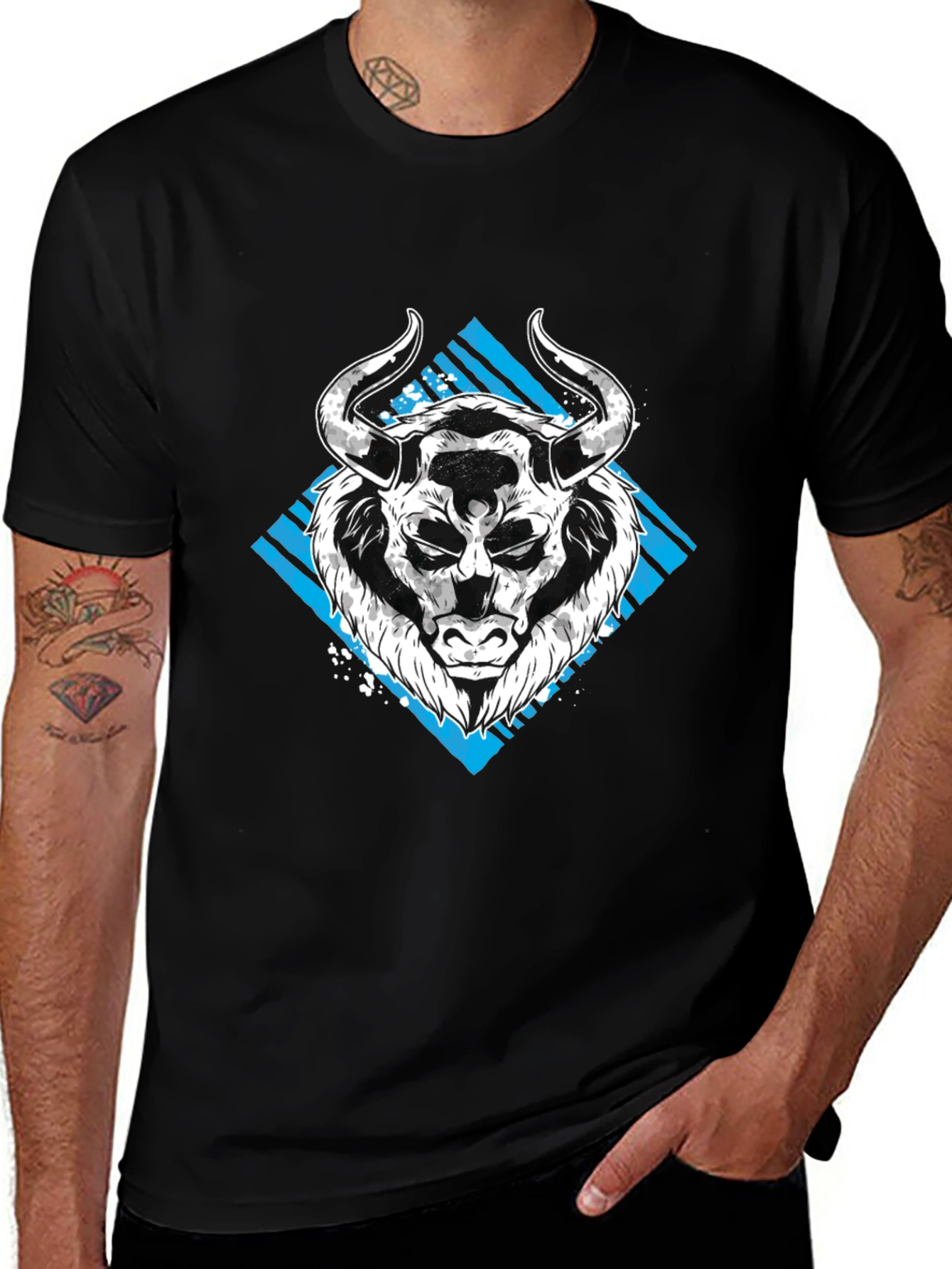 Bull Graphic Tee - Mens Black Cotton T-Shirt