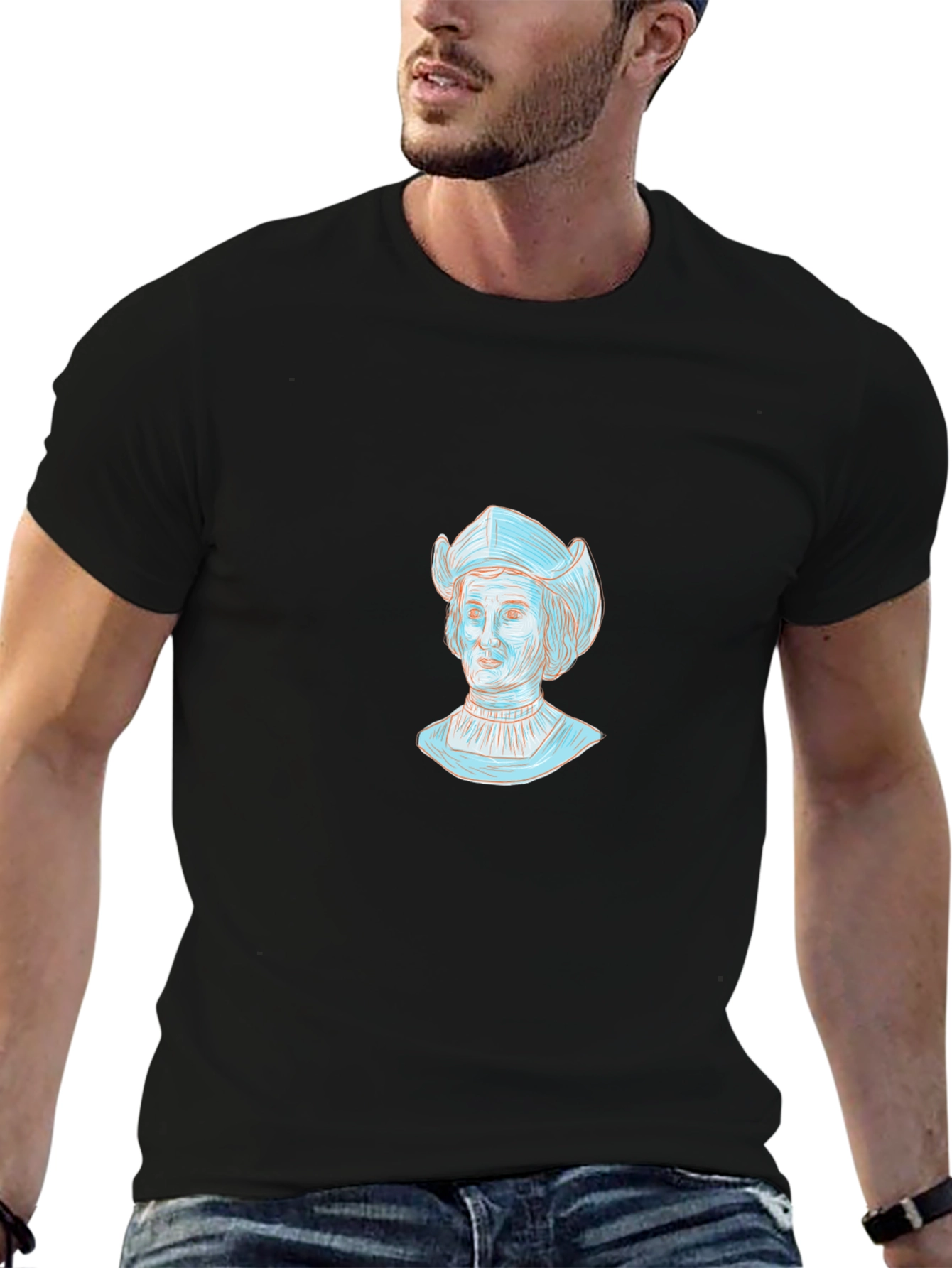 Black T-Shirt with Light Blue Portrait