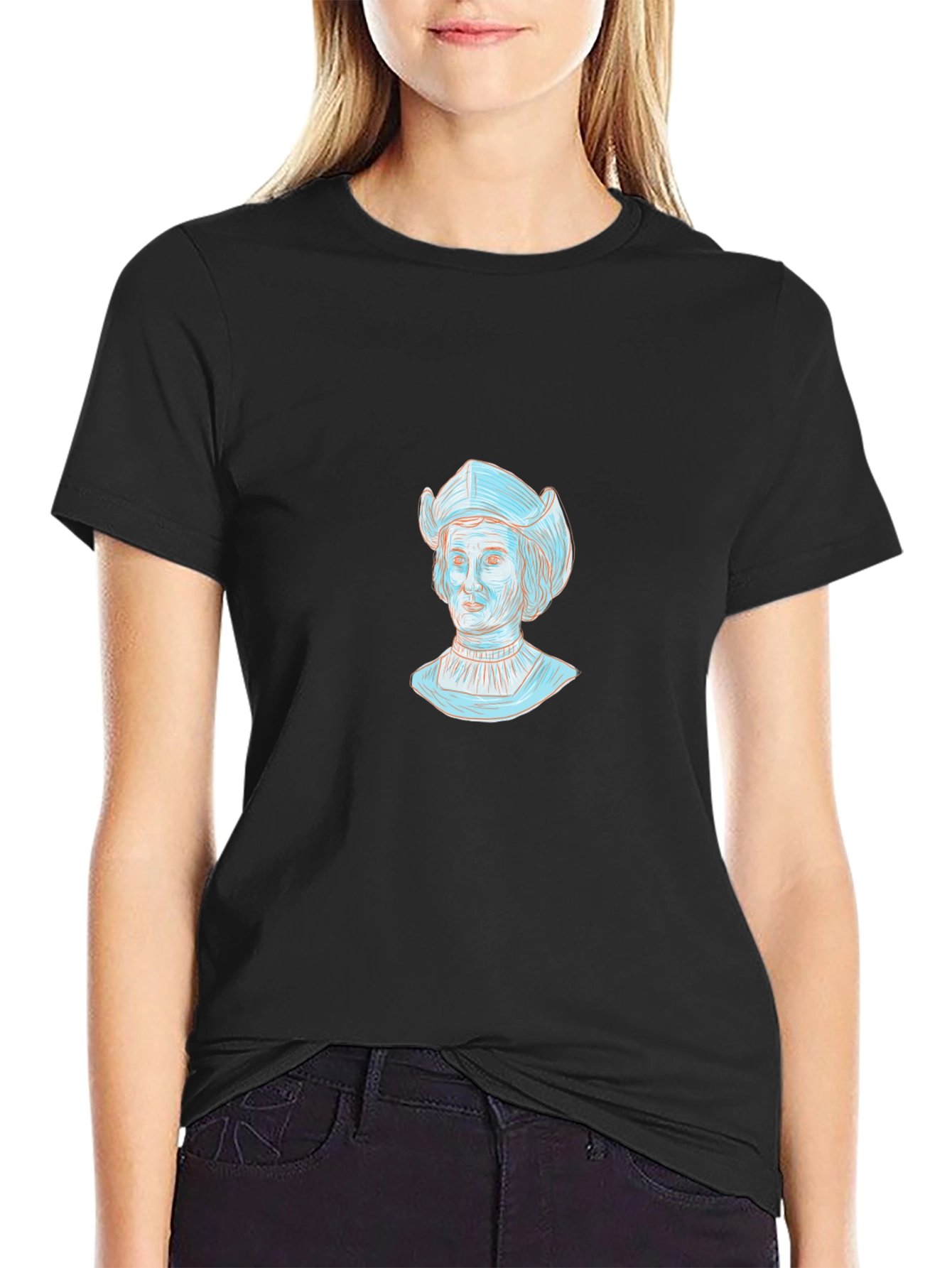 Black T-Shirt with Light Blue Portrait